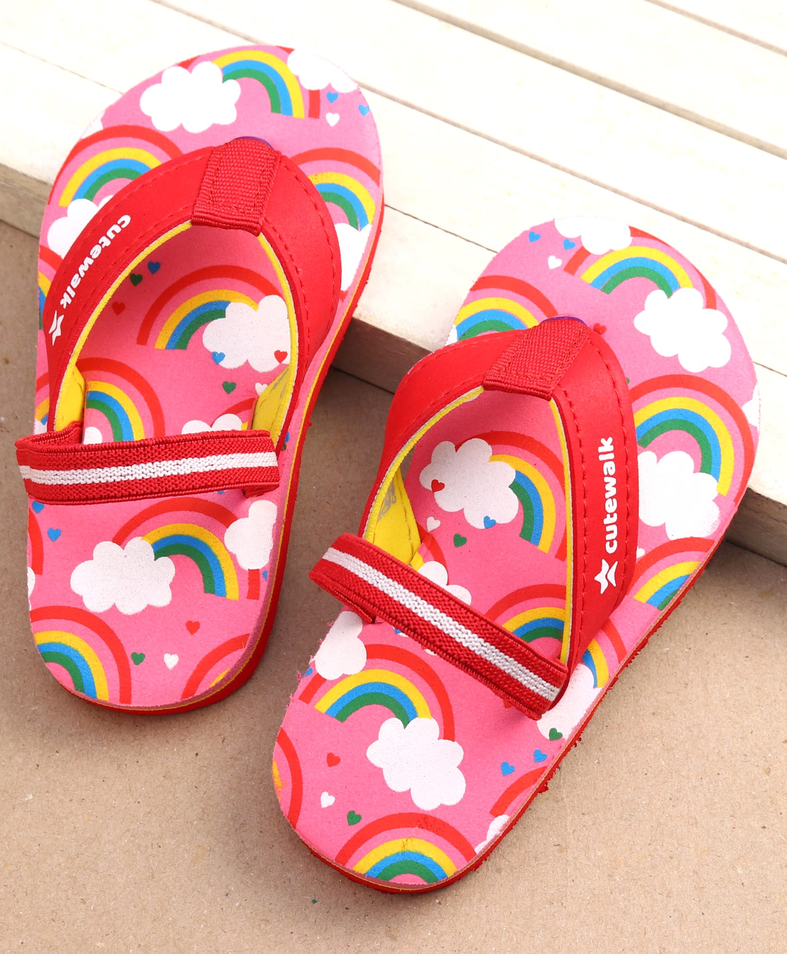 Cute Walk by Babyhug Rainbow Print Flip Flops With Back Strap - Pink-image-21