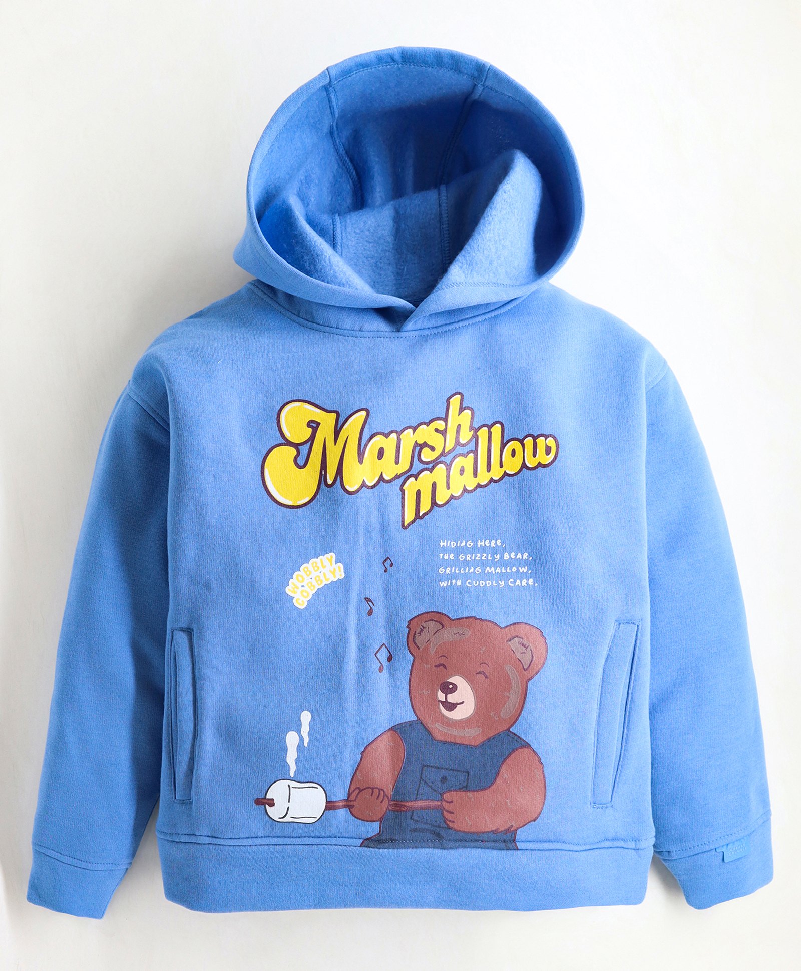 Cherry Crumble By Nitt Hyman Full Sleeves Marsh Mallow Text & Bear Printed Hooded Sweatshirt - Sky Blue-picture-25
