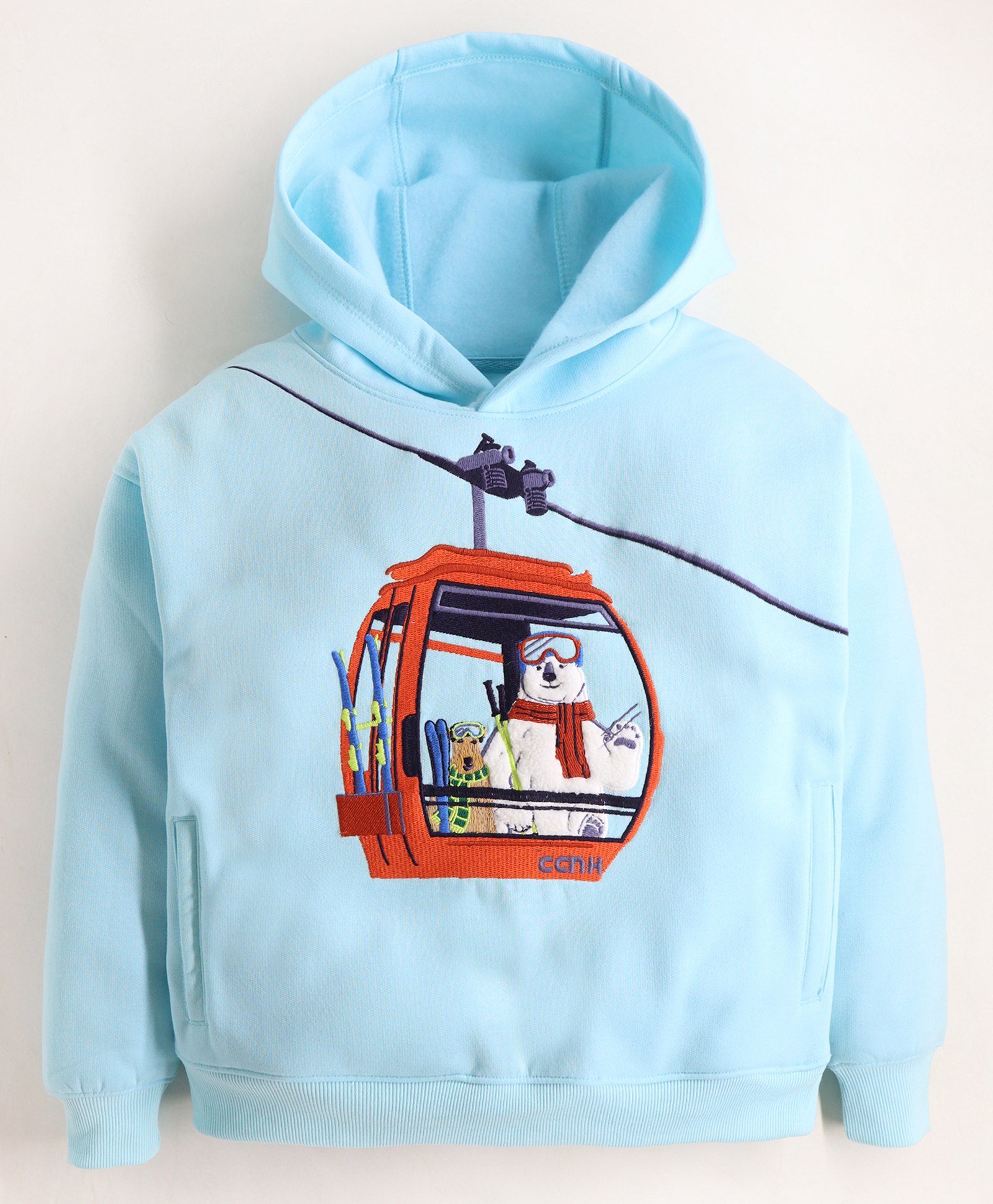 Cherry Crumble By Nitt Hyman Full Sleeves Polar Bear Embroidered Hooded Sweatshirt - Sky Blue-picture-15
