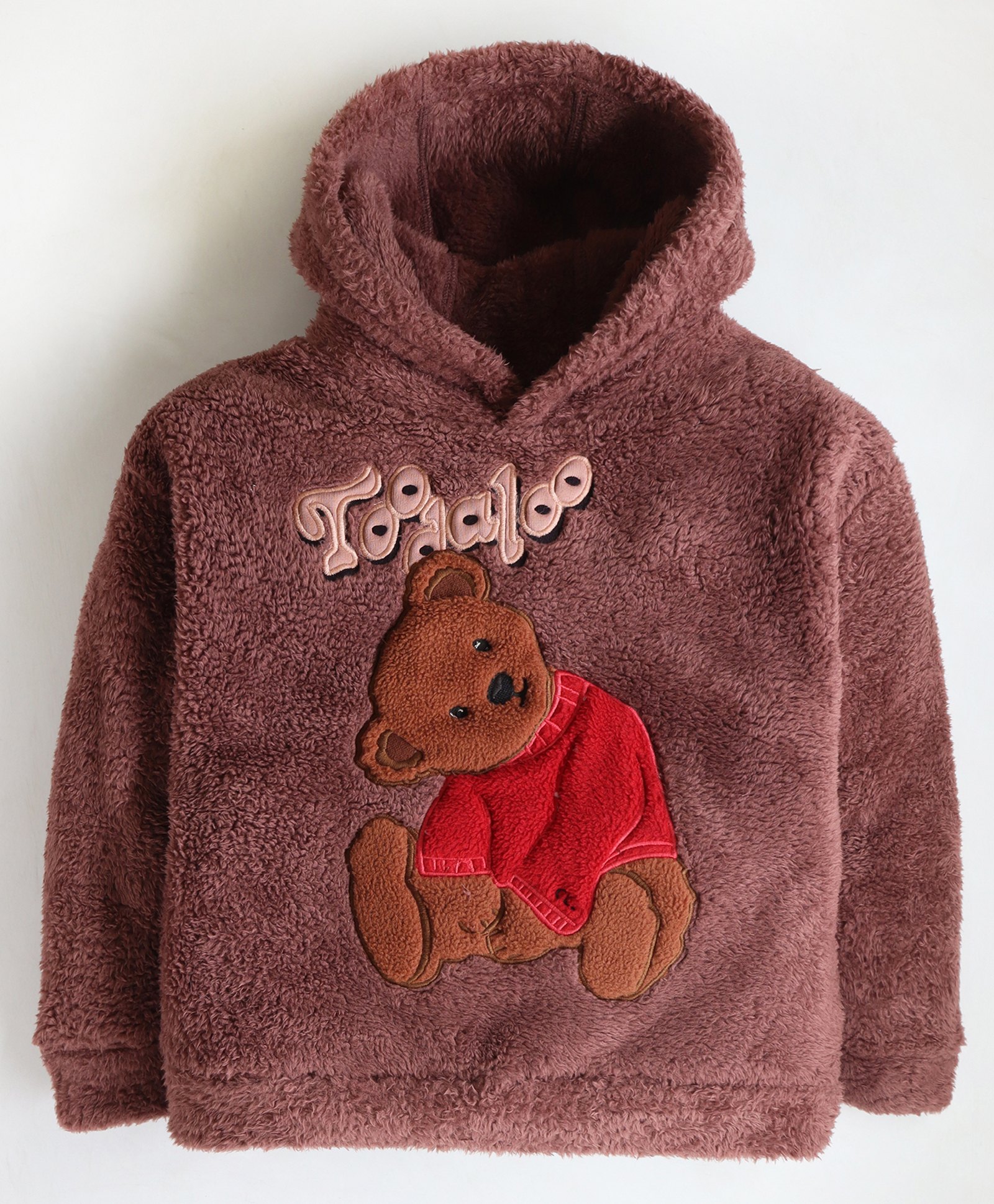 Cherry Crumble By Nitt Hyman Full Sleeves Teddy Bear Embroidered Hooded Sweatshirt - Wine-picture-13