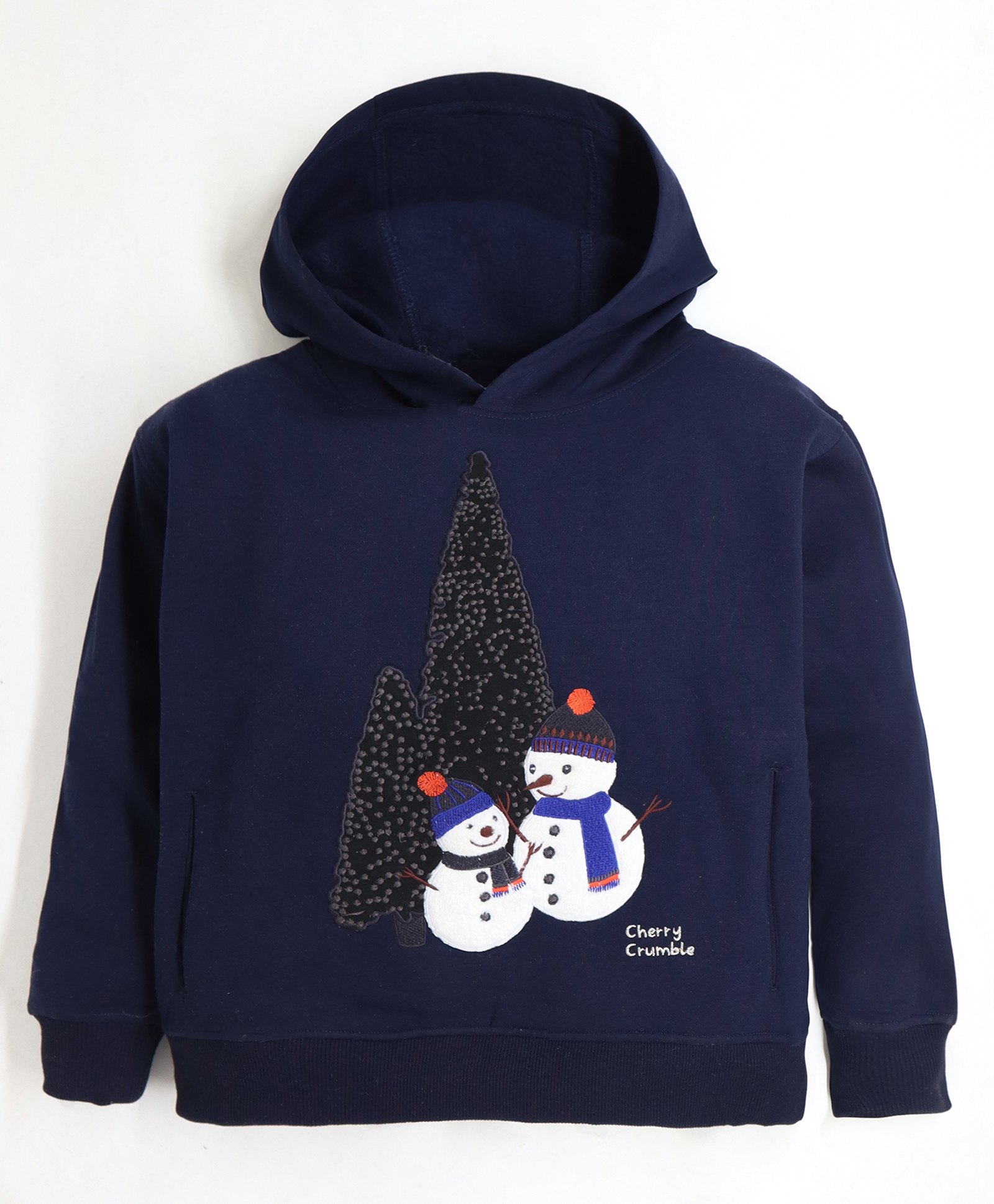 Cherry Crumble By Nitt Hyman Full Sleeves Snow Man Embroidered Hooded Sweatshirt - Navy Blue-image-6