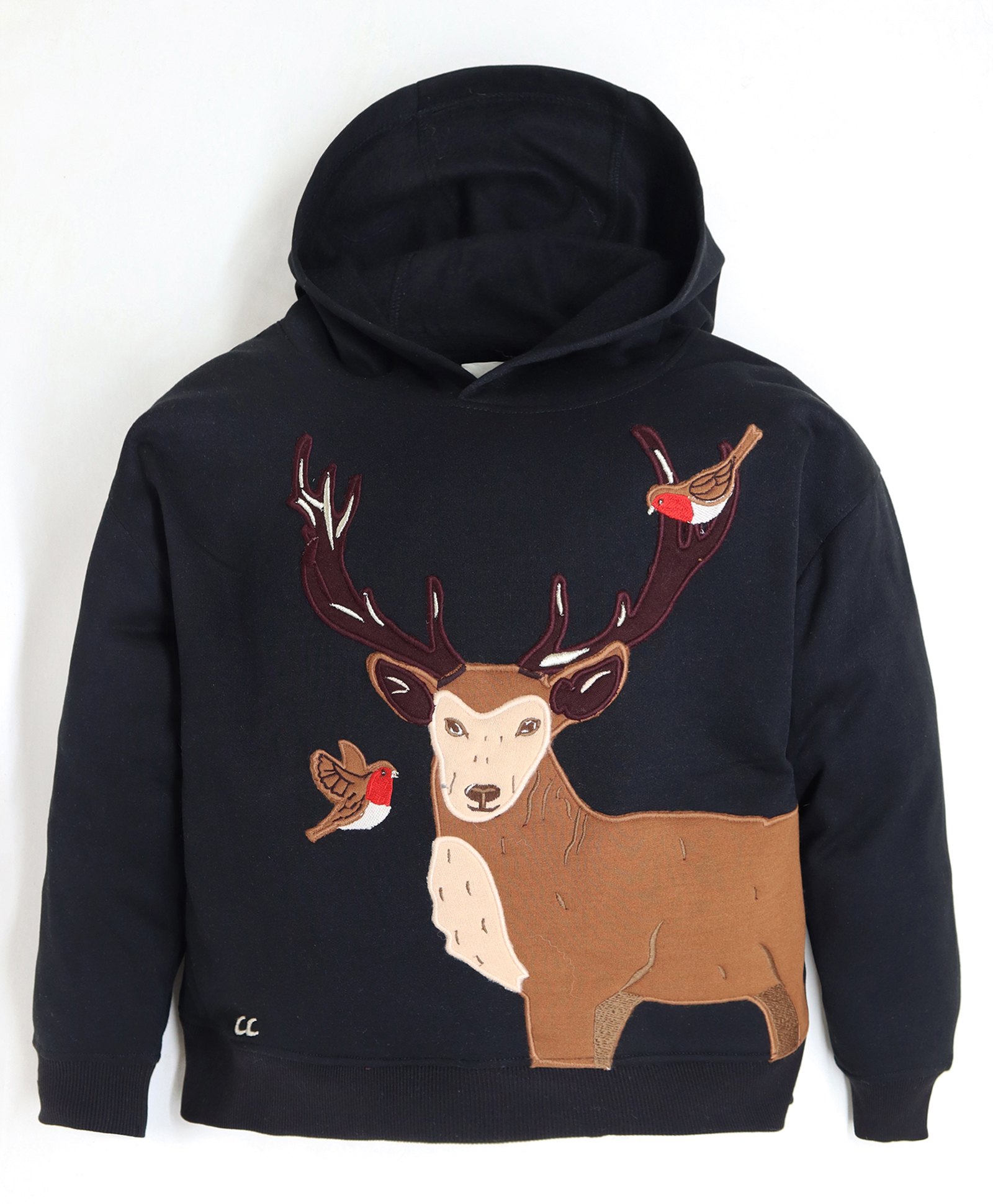 Cherry Crumble By Nitt Hyman Full Sleeves Reindeer & Birds Embroidered Hooded Sweatshirt - Black-picture-17