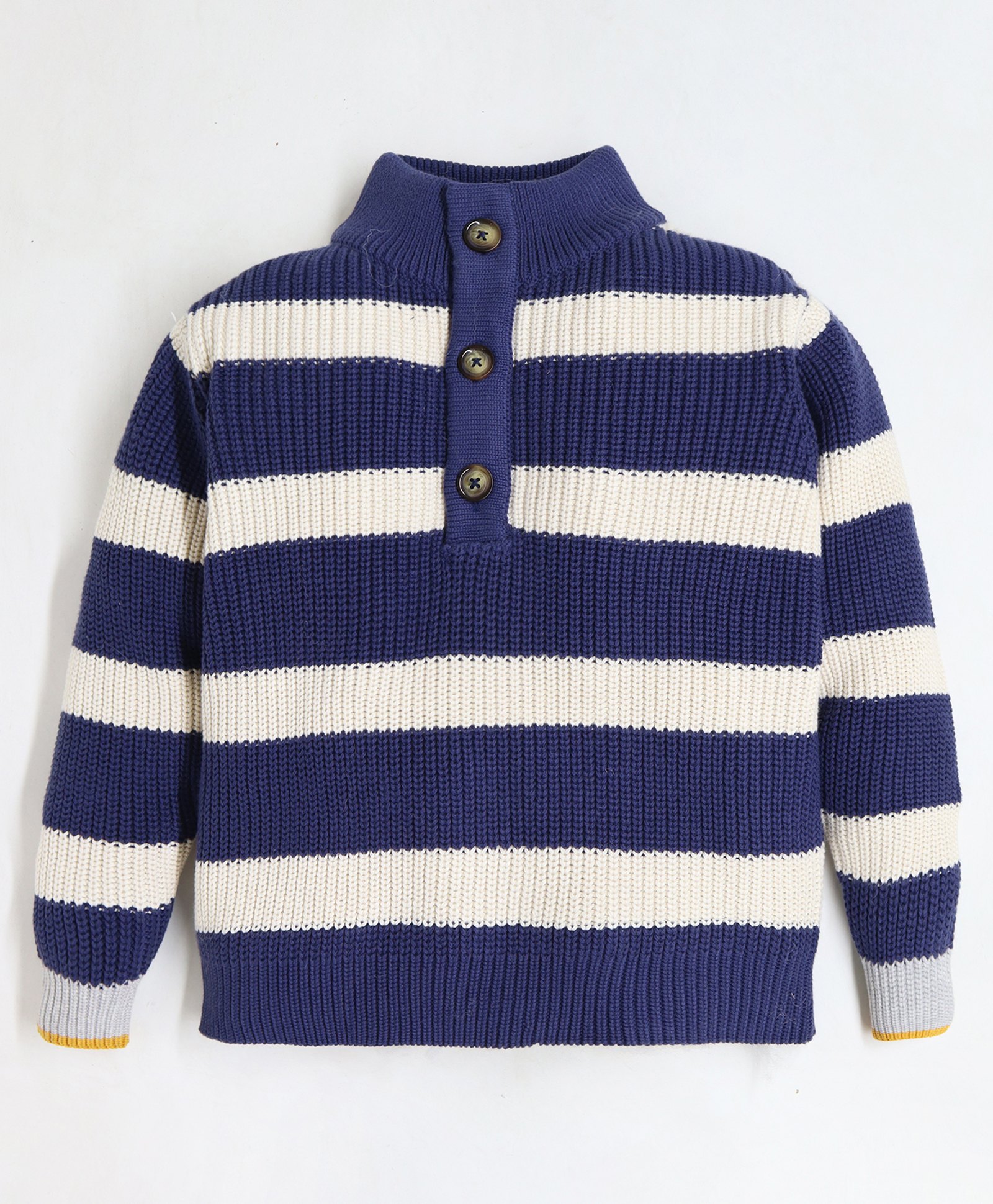 Cherry Crumble By Nitt Hyman Cotton Full Sleeves Striped Sweater - Navy Blue & Off White-image-42