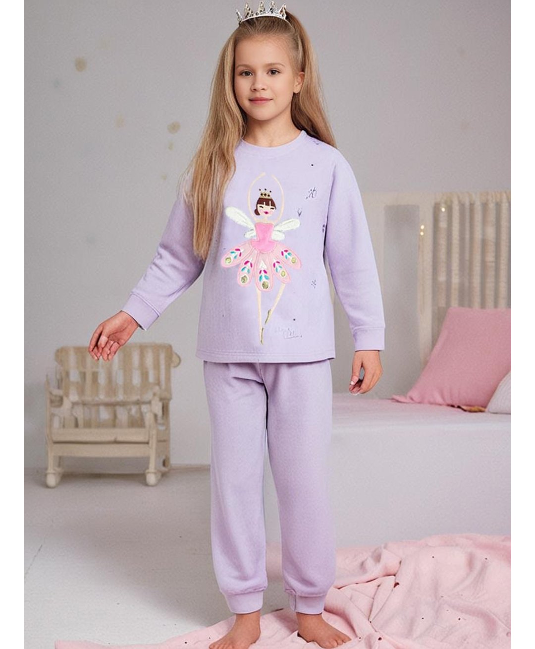 Cherry Crumble By Nitt Hyman Knit Full Sleeves Fairy Embroidered Night Suit - Light Purple-image-40
