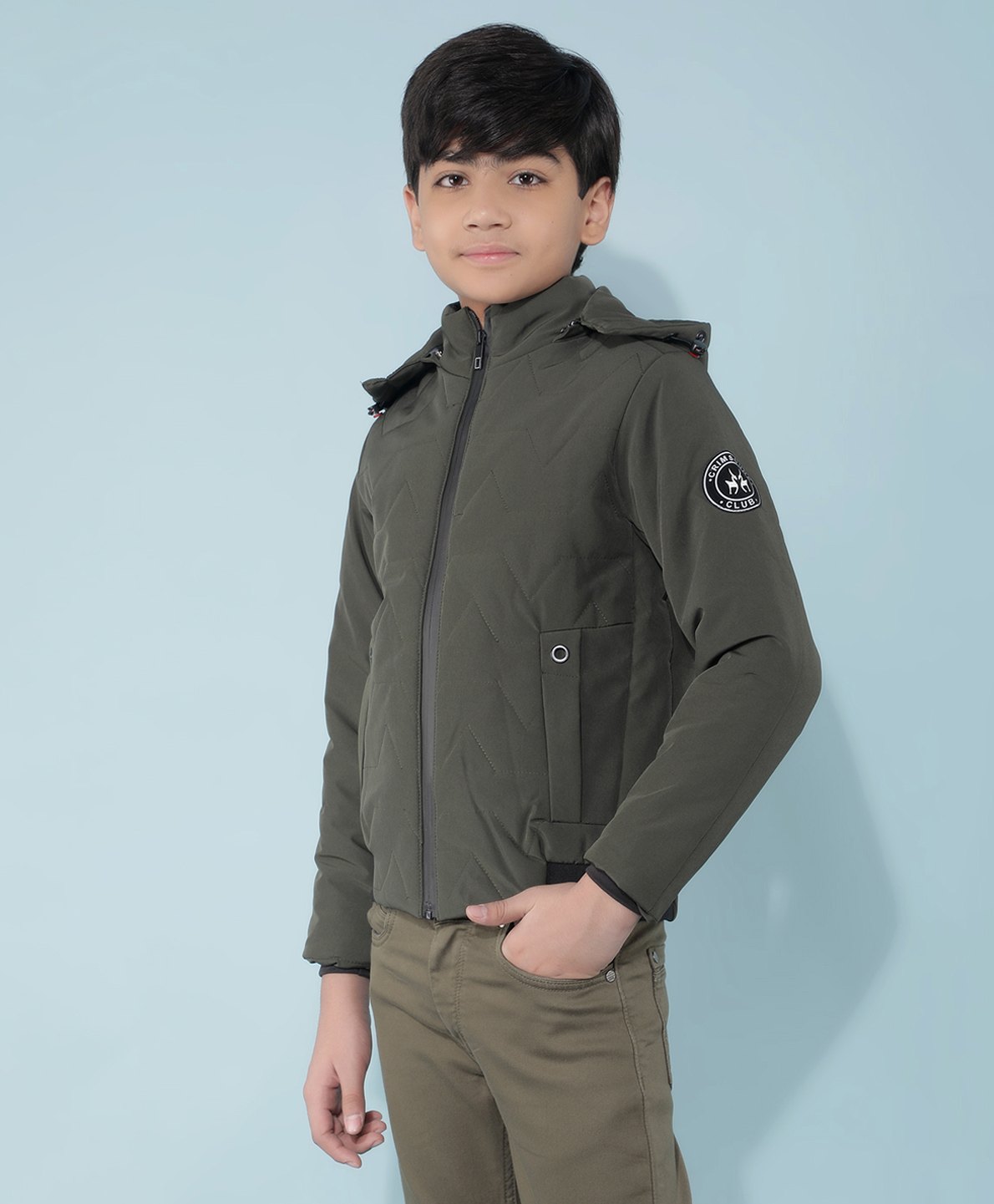 CRIMSOUNE CLUB Full Sleeves Patch Detailed Padded Jacket - Olive-picture-21