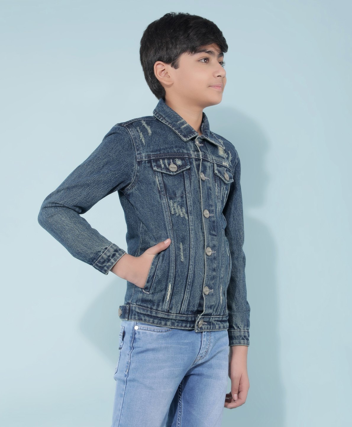 CRIMSOUNE CLUB Full Sleeves Solid Denim Jacket -  Blue-image-23
