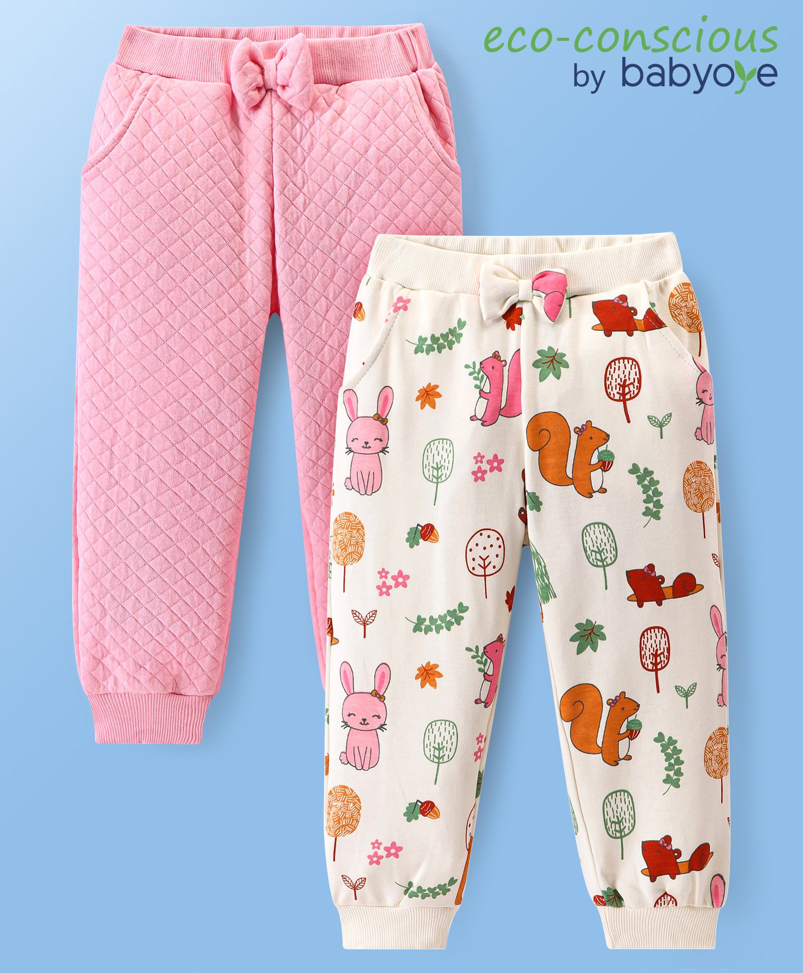 Babyoye 100% Cotton Knit with Eco Conscious Finish Full Length Animal Print Lounge Pants Pack of 2 -  Pink & Cream-image-27