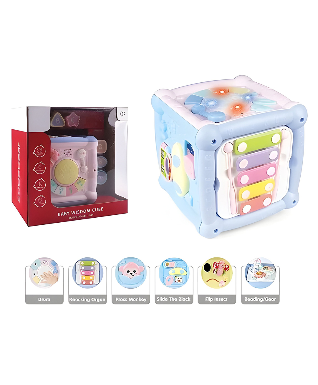 YAMAMA Baby Wisdom Cube Toys For Kids 6 In 1 Activity Cube For Kids With Light And Music Children Educational Toys Many Different Early Education Function For Kids  Color May Vary-picture-23
