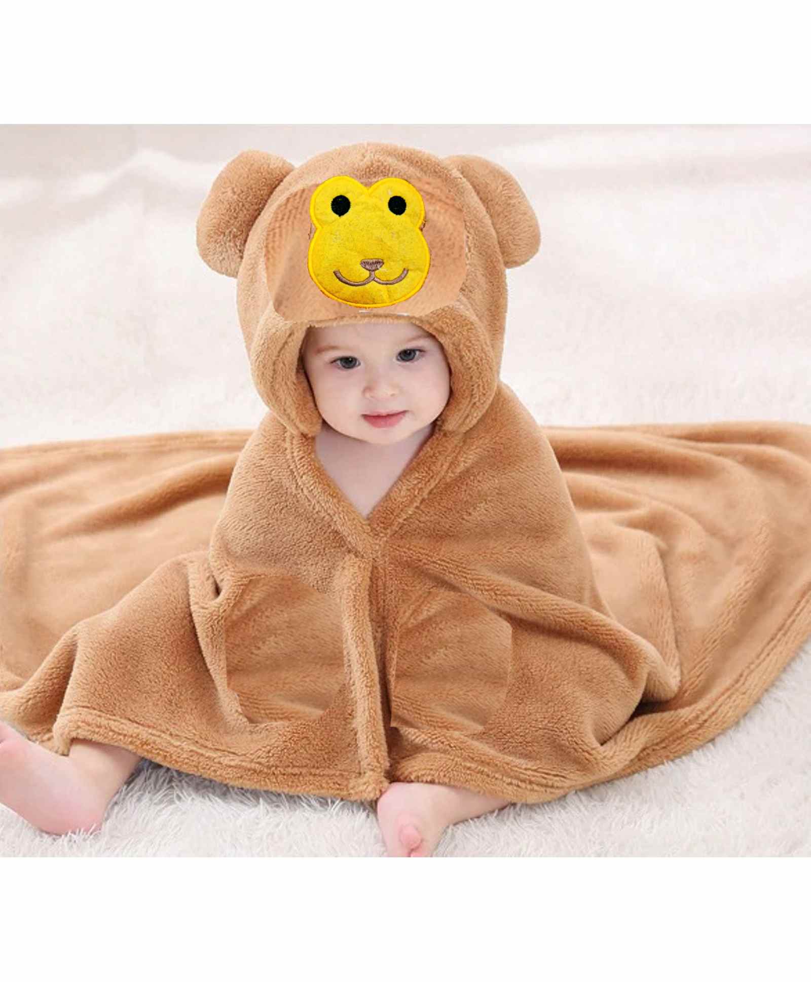 Brandonn Hooded Baby Blanket Monkey Design - Brown-image-24