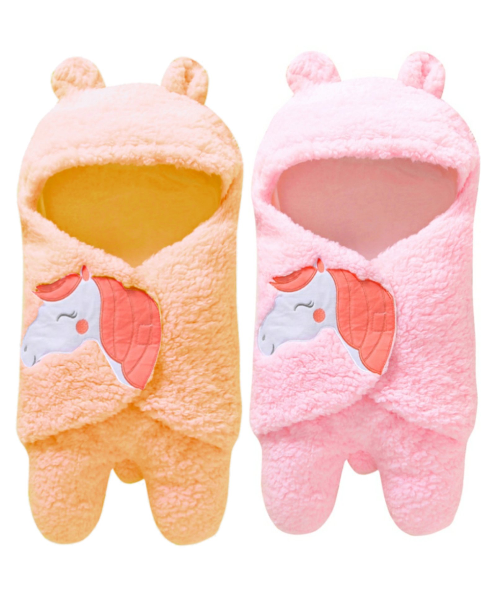 Brandonn Flannel Hooded Wearable Blanket Unicorn Patch Pack of 2 - Peach Pink-picture-21