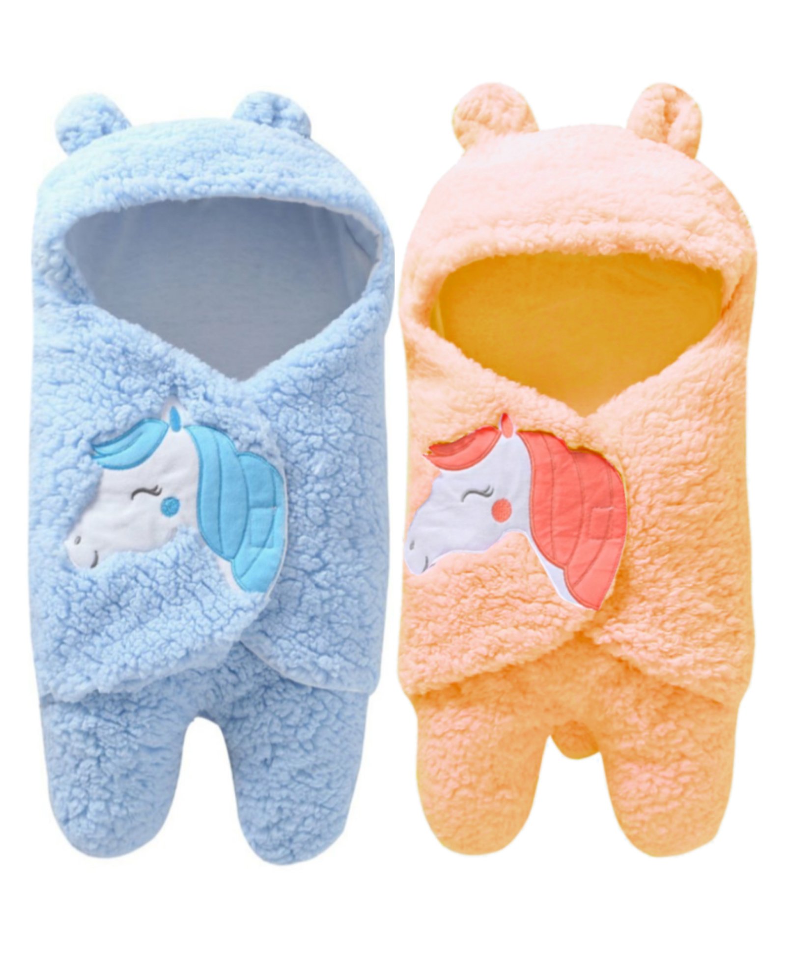 Brandonn Flannel Hooded Wearable Blanket Unicorn Patch Pack of 2 - Blue Peach-image-9