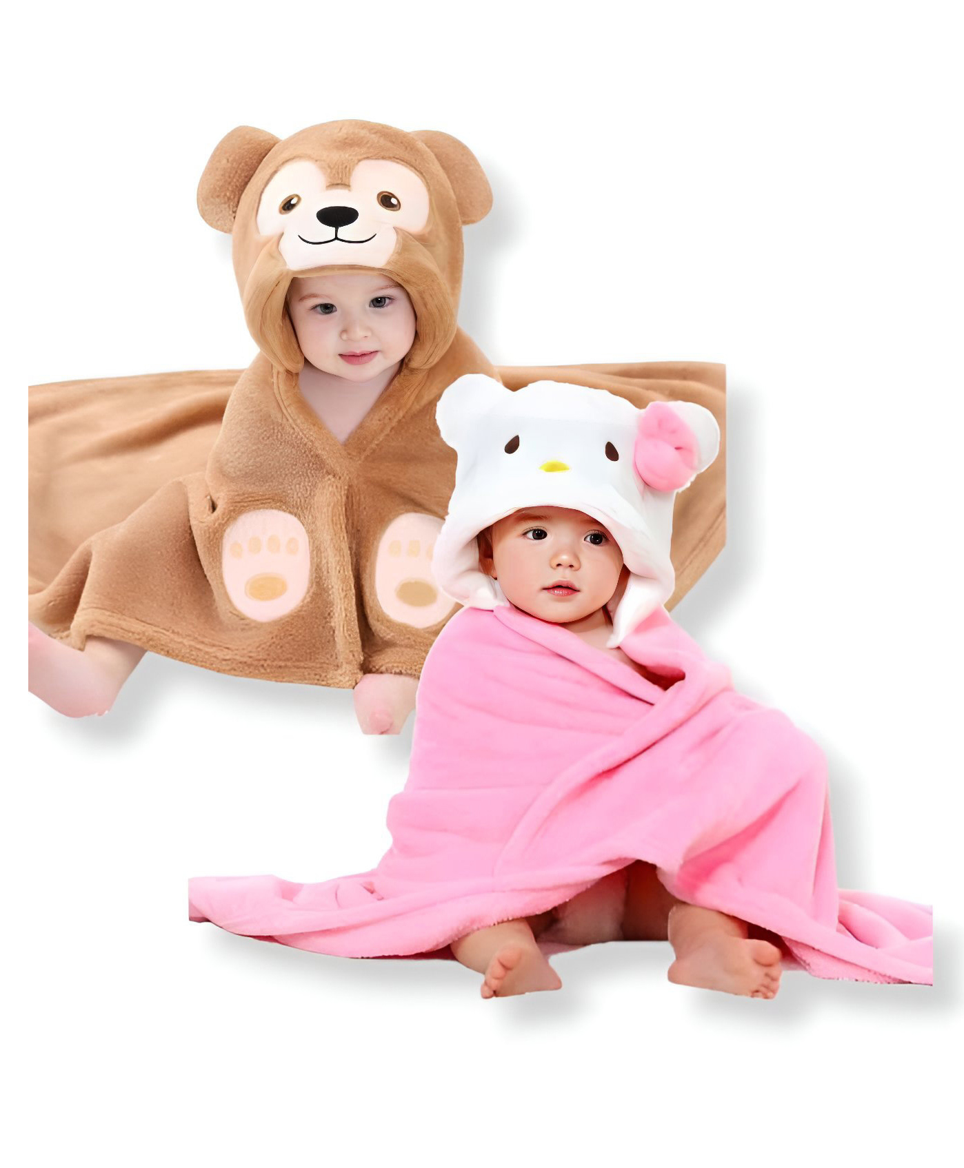 BRANDONN Flannel Swaddle Blanket Pack of 2  - Light Brown & Pink-image-14