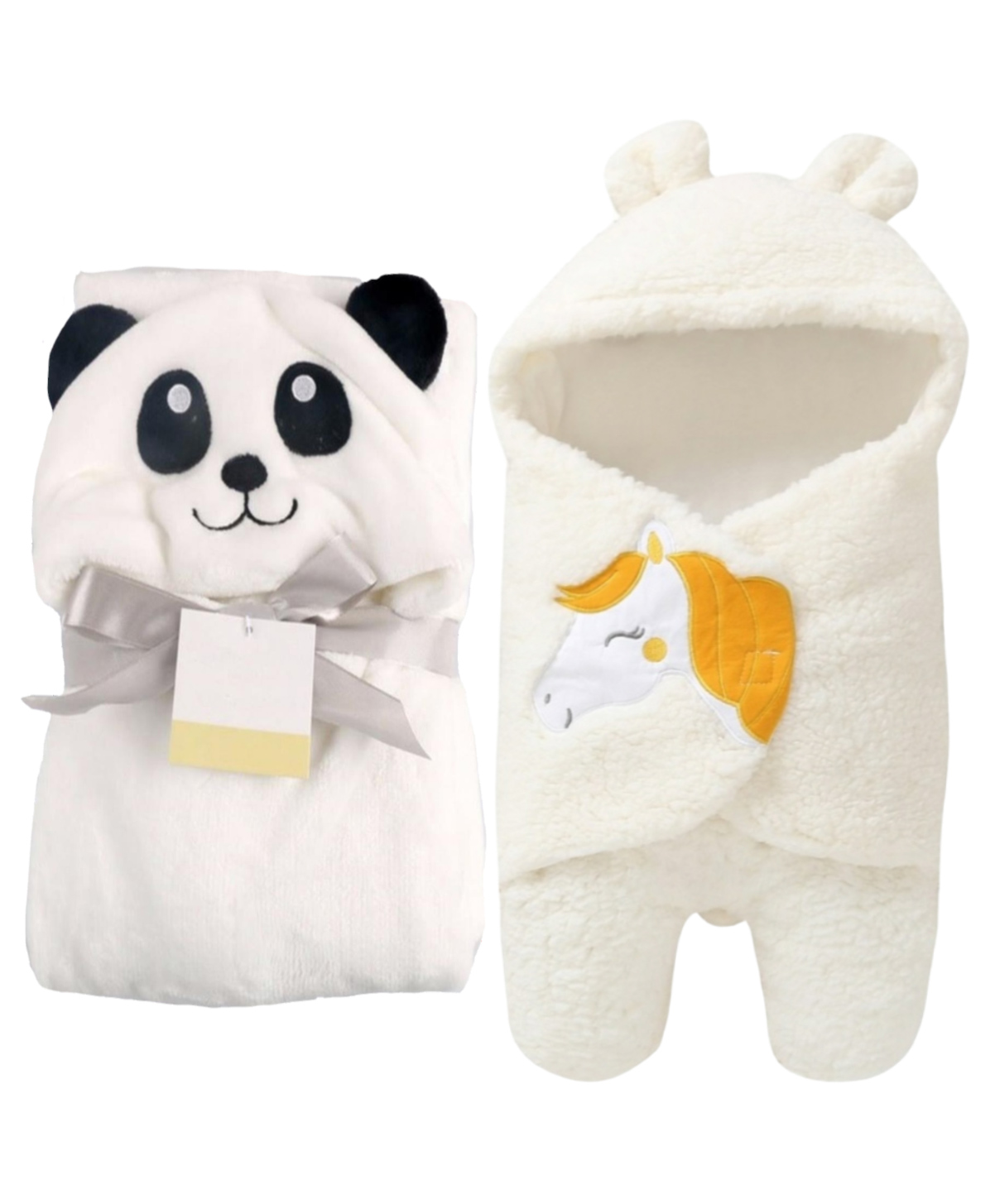 Brandonn Combo of Wearable Hooded Baby Swaddle Blankets Pack of 2- White-picture-1