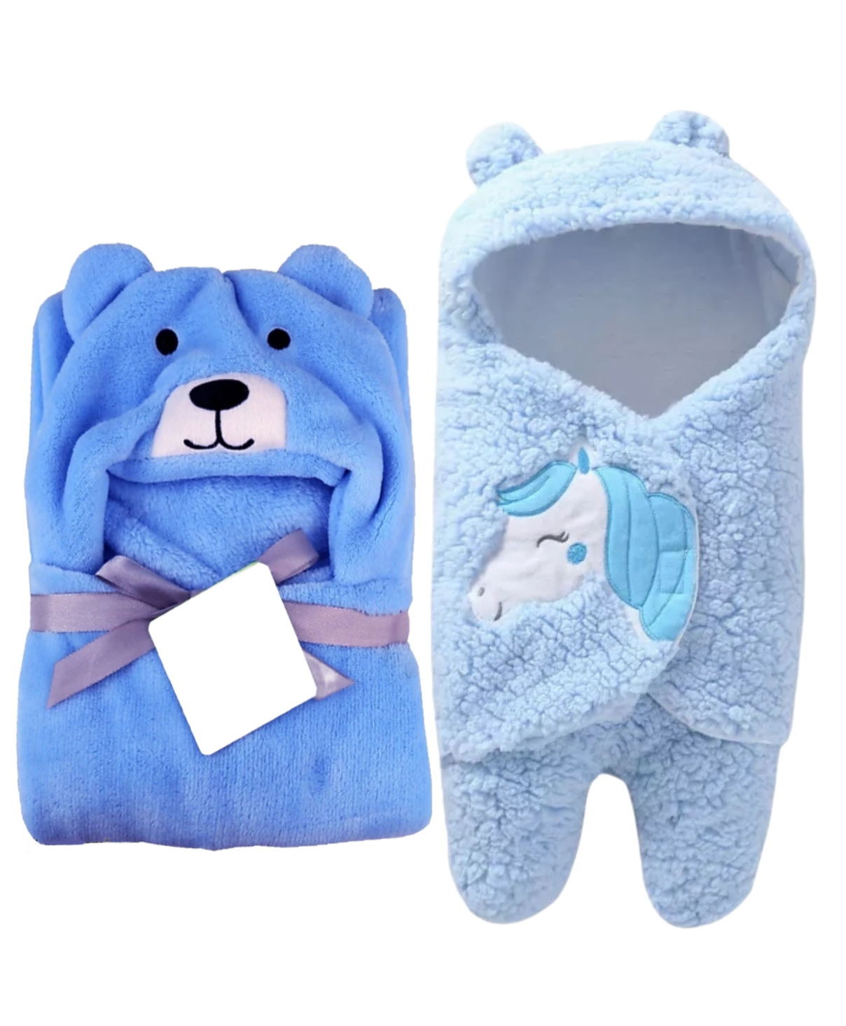 Brandonn Combo of Wearable Hooded Baby Swaddle Blankets Pack of 2 - Sky Blue-image-12