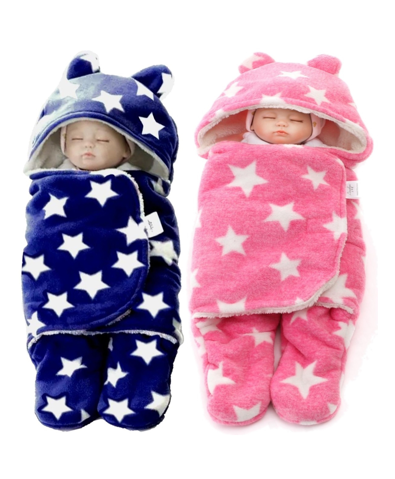 Brandonn Microfiber Hooded Wearable Blanket Star Print Pack of 2 -Blue Pink-image-49