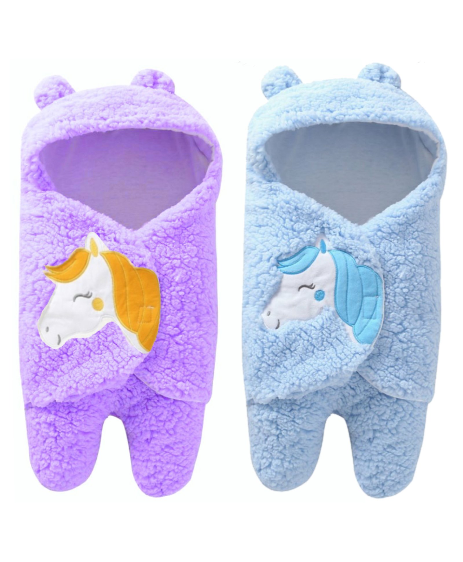 Brandonn Flannel Hooded Wearable Blanket Unicorn Patch Pack of 2 - Blue Purple-picture-15