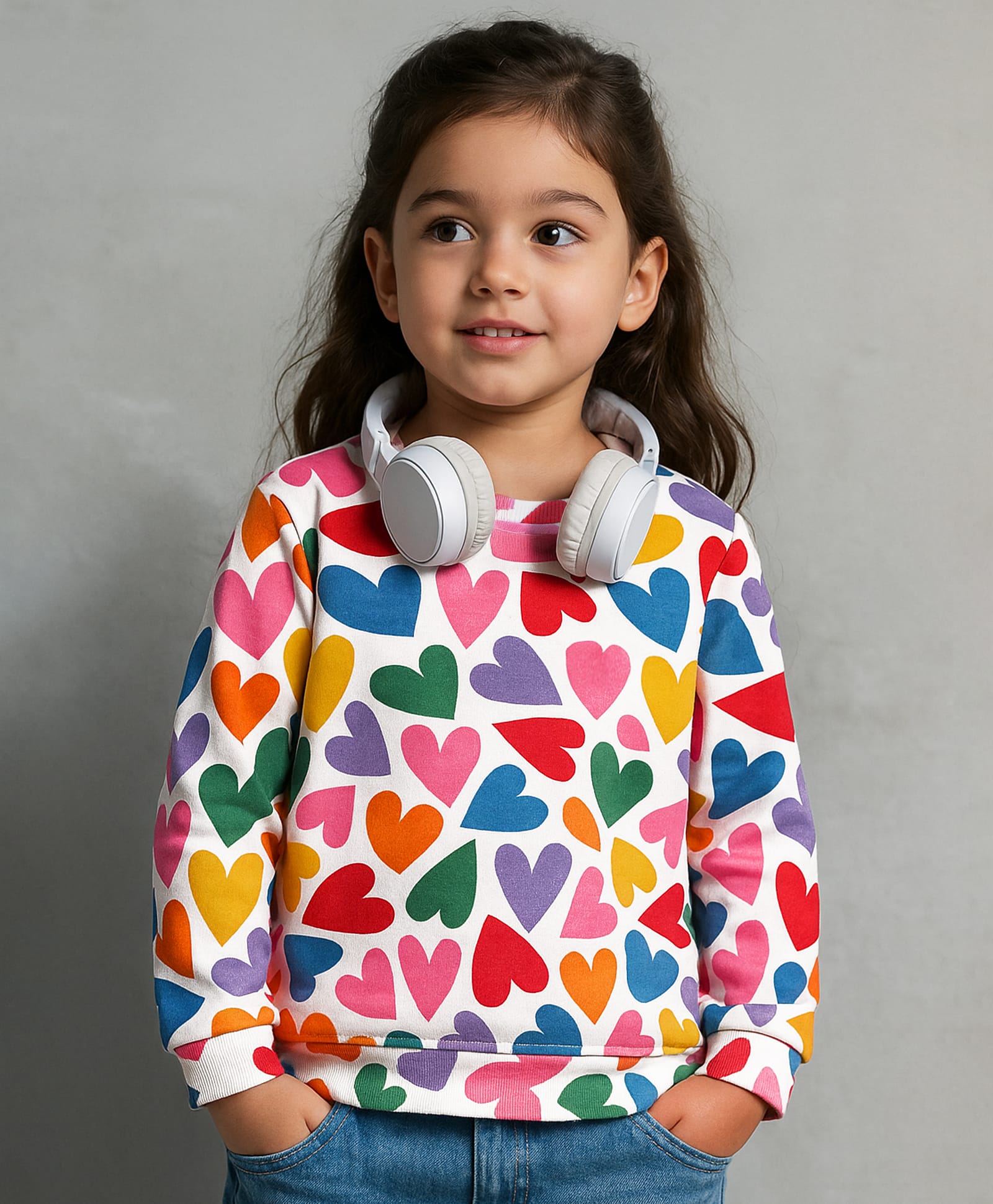 Babyhug Cotton Knit Full Sleeves Sweatshirt with Hearts Print - White-picture-28