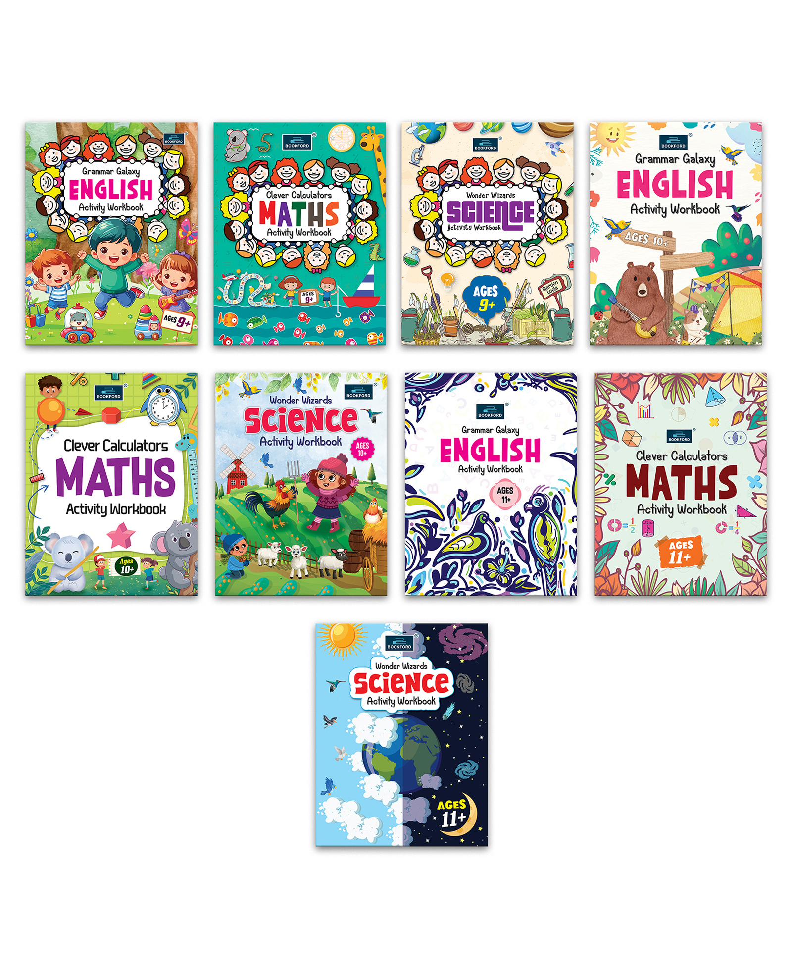 bookford publications Activity Workbook Ages 9+ 10+ & 11+ Set of 9 books Grammar Galaxy English Clever Calculators Maths Wonder Wizards Science - English-picture-10