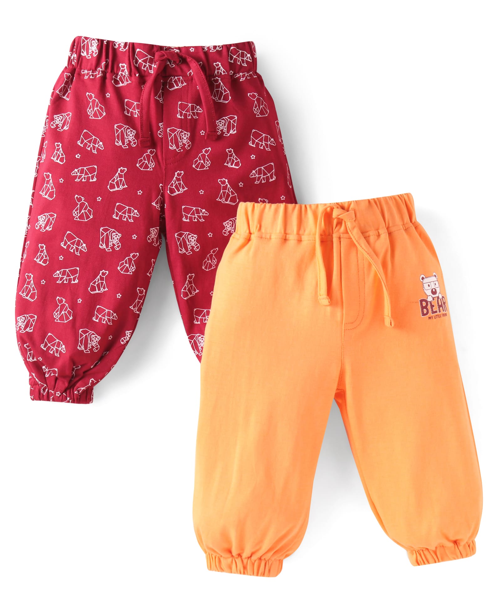 Doodle Poodle Single Jersey Knit Full Length Lounge Pants with Bear Print Pack of 2 - Dark Red & Orange-picture-10