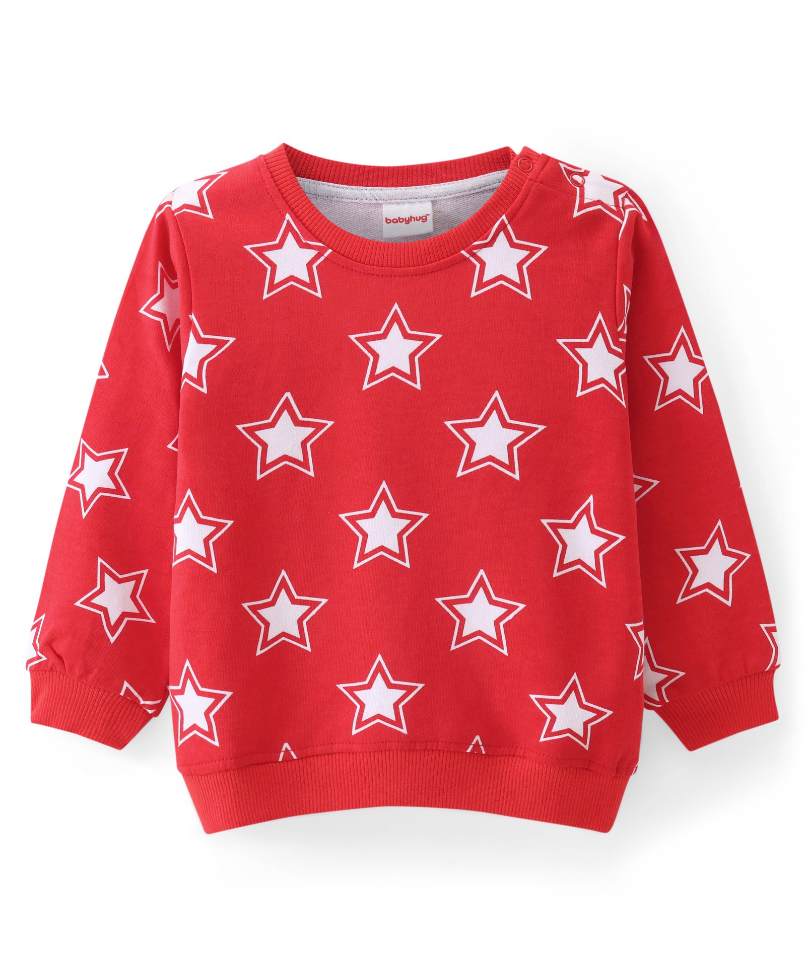 Babyhug Cotton Knit Full Sleeves Sweatshirt with Stars Print - Red-picture-18