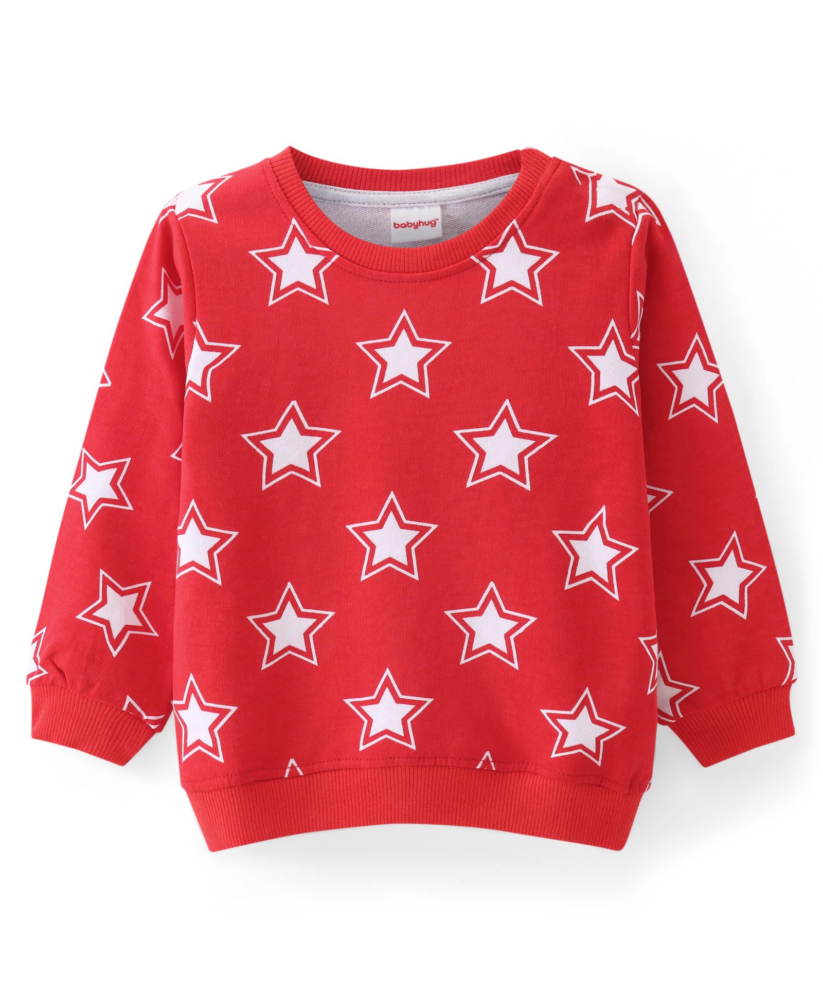 Babyhug Cotton Knit Full Sleeves Sweatshirt with Stars Print - Red-picture-19