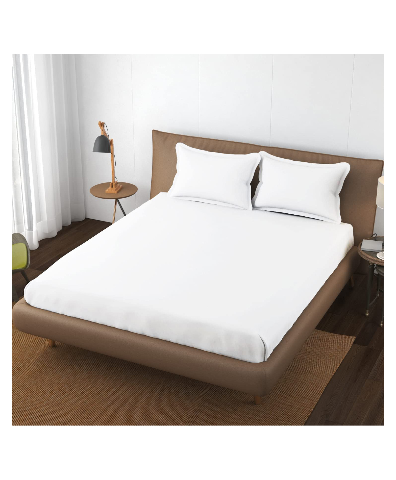 Trance Home Linen 400TC King Elastic Fitted Bedsheet 2 Pillow Covers - Plain White-picture-13