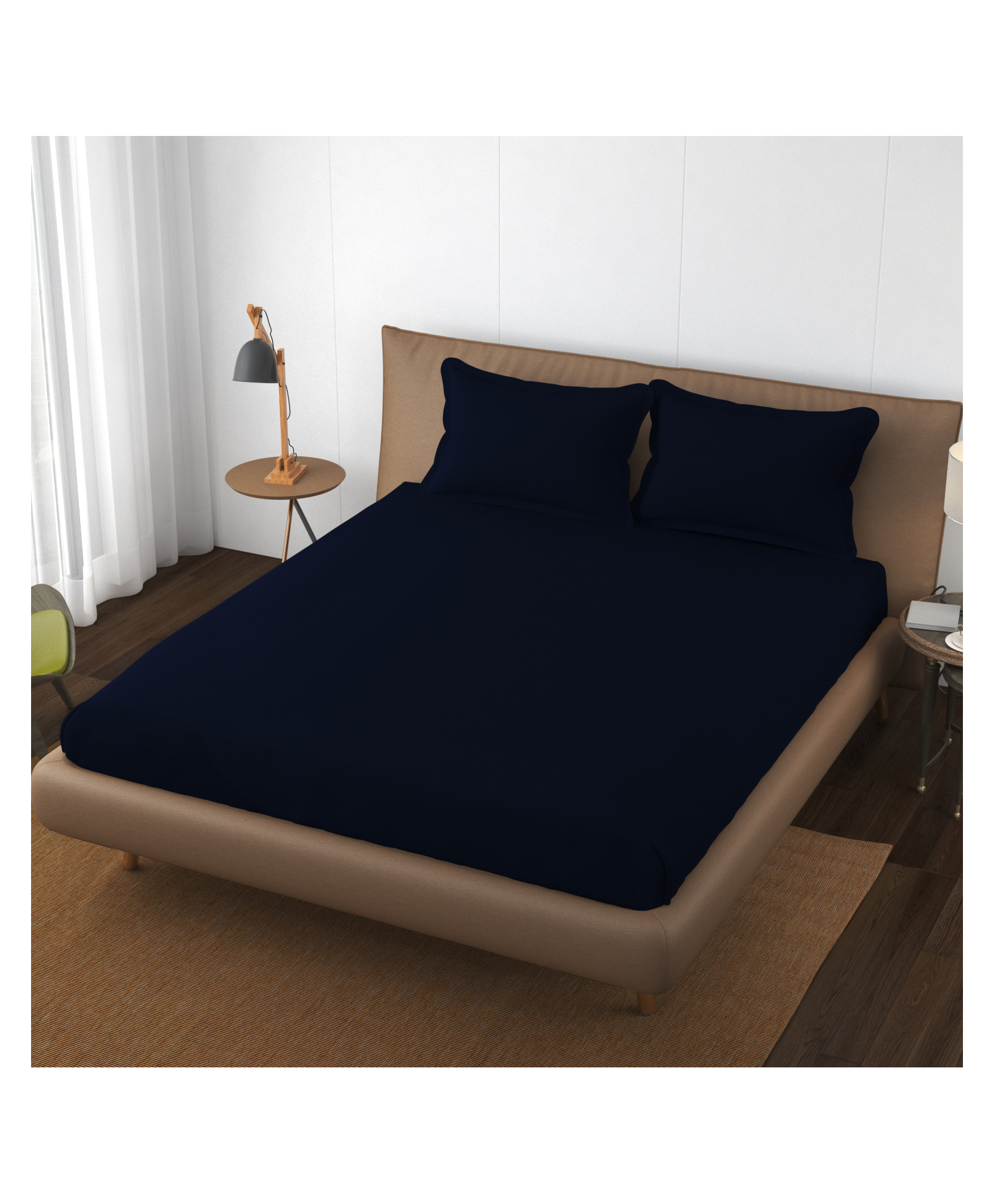 Trance Home Linen 400TC King Elastic Fitted Bedsheet 2 Pillow Covers - Navy Blue-picture-24