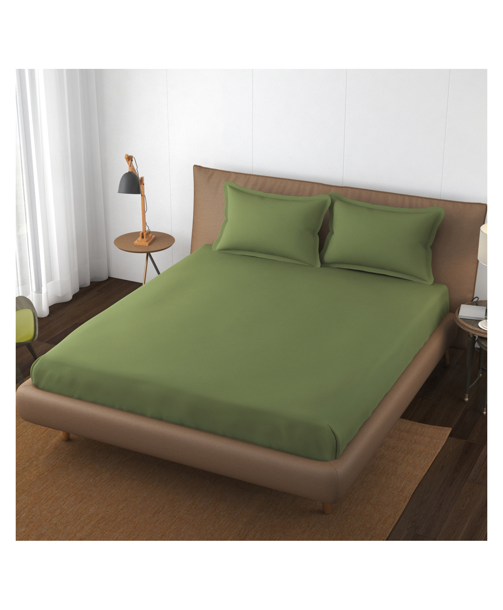 Trance Home Linen 400TC King Elastic Fitted Bedsheet 2 Pillow Covers - Forest Green-picture-19