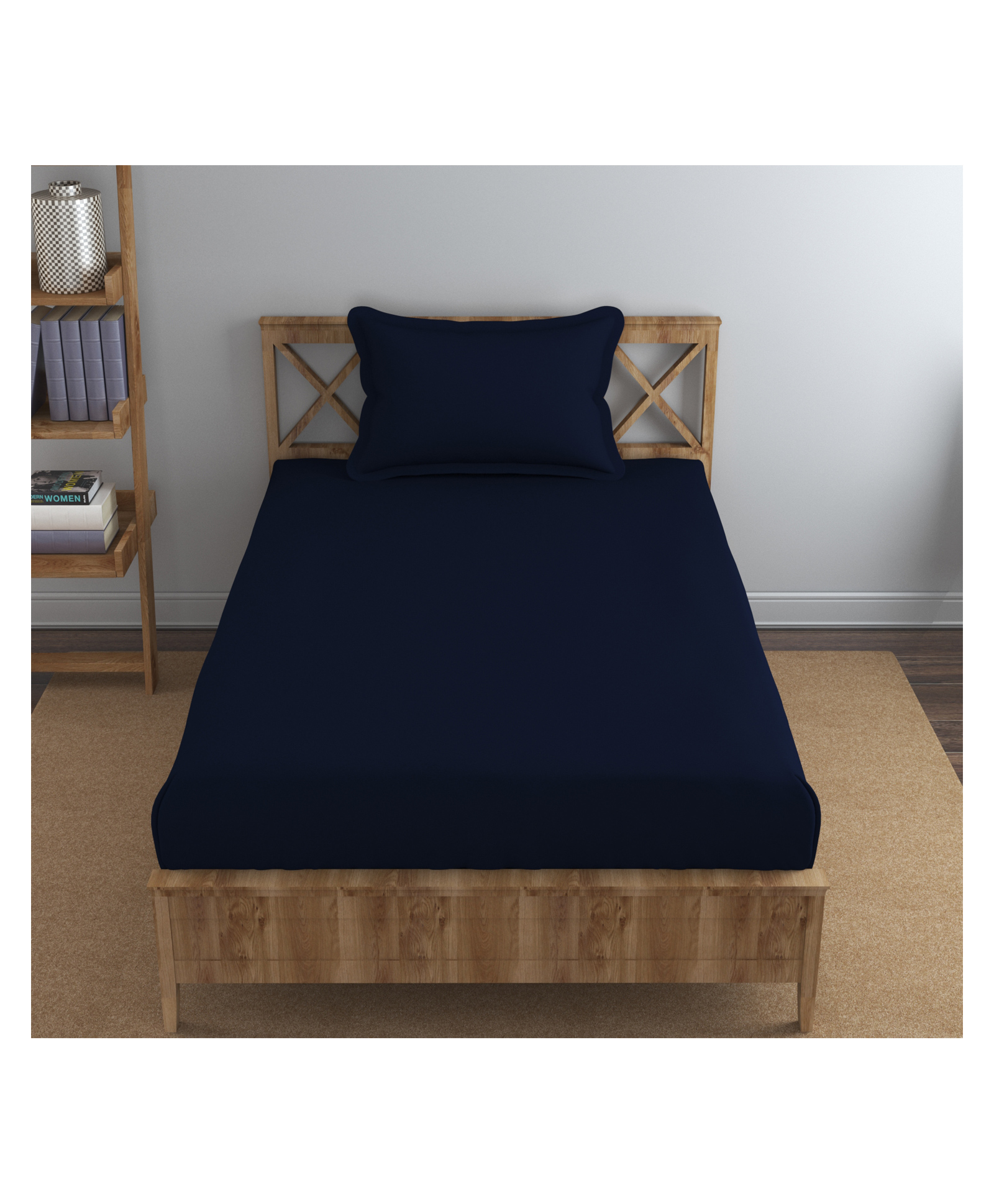 Trance Home Linen 400TC Single Elastic Fitted Bedsheet 1 Pillow Cover - Navy Blue-picture-12