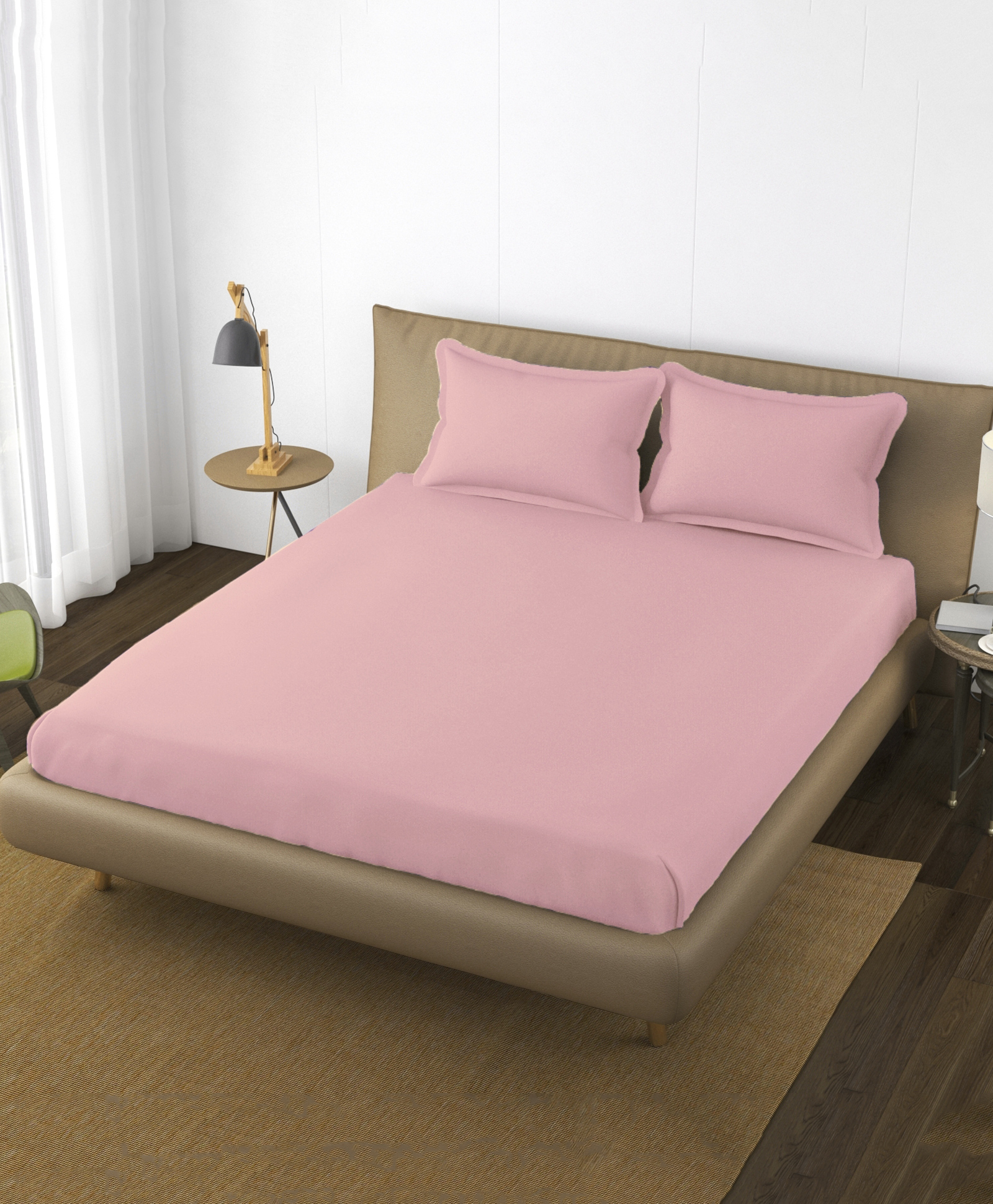 Trance Home Linen 400TC Queen Elastic Fitted Bedsheet with 2 Pillow Covers - Blush Peach-picture-10
