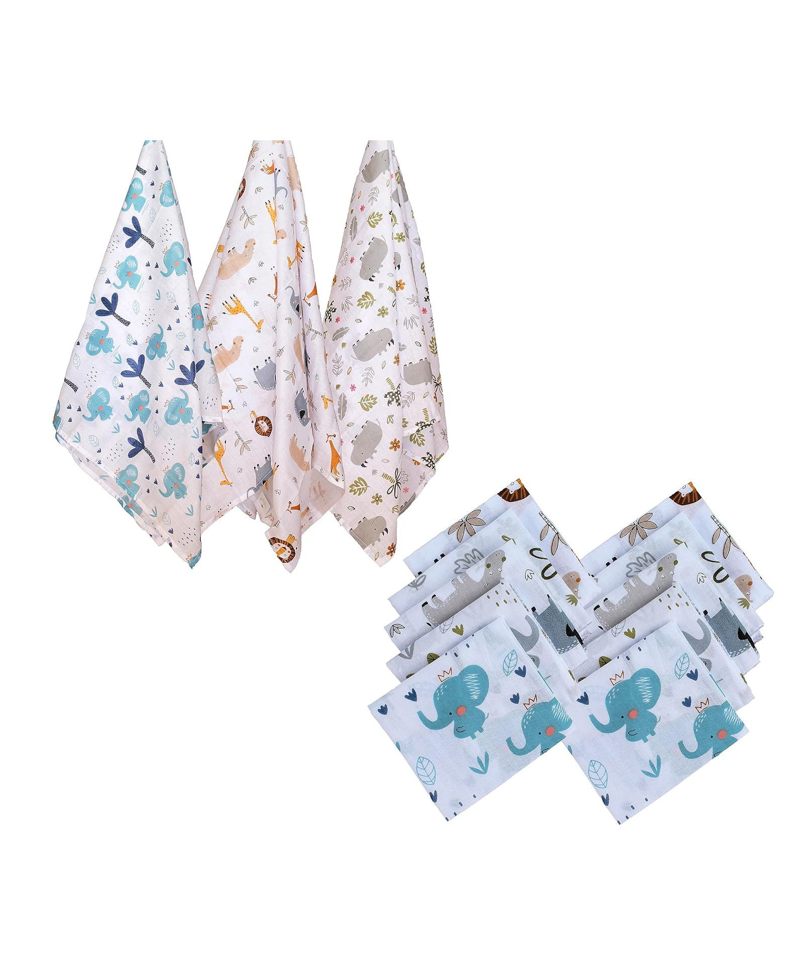 Trance Home Linen Super Soft 100% Cotton Baby Swaddle Cloth Face Towels/Wash Cloth (3 Pcs Baby Pug Print Swaddle Cloth 10 Pcs Baby Pug Print Wash Cloths)-image-28