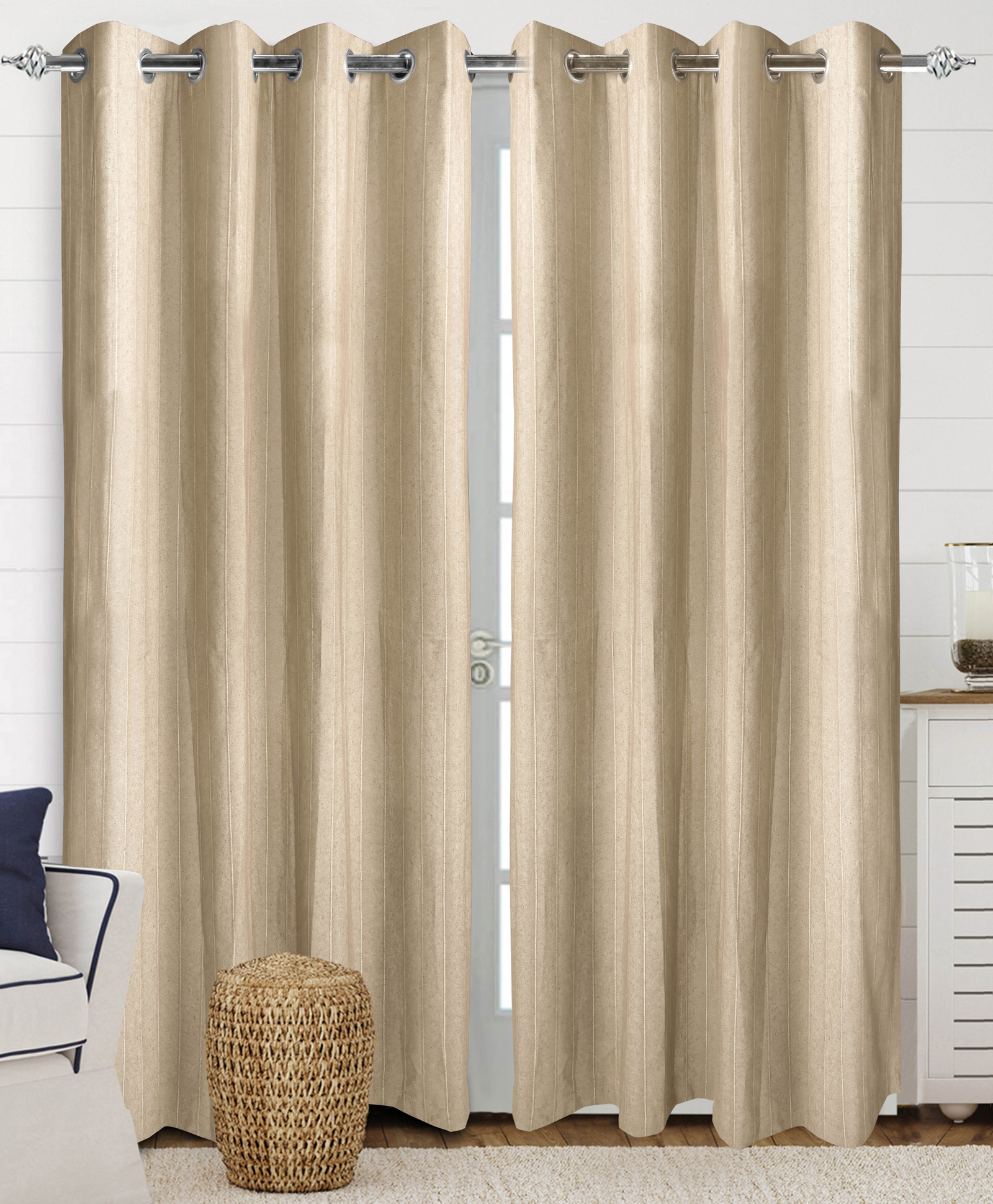 Saral Home Chawla Cotton Room Darkening Long Door Curtain 2pc, Beige 4x9 Feet-image-2