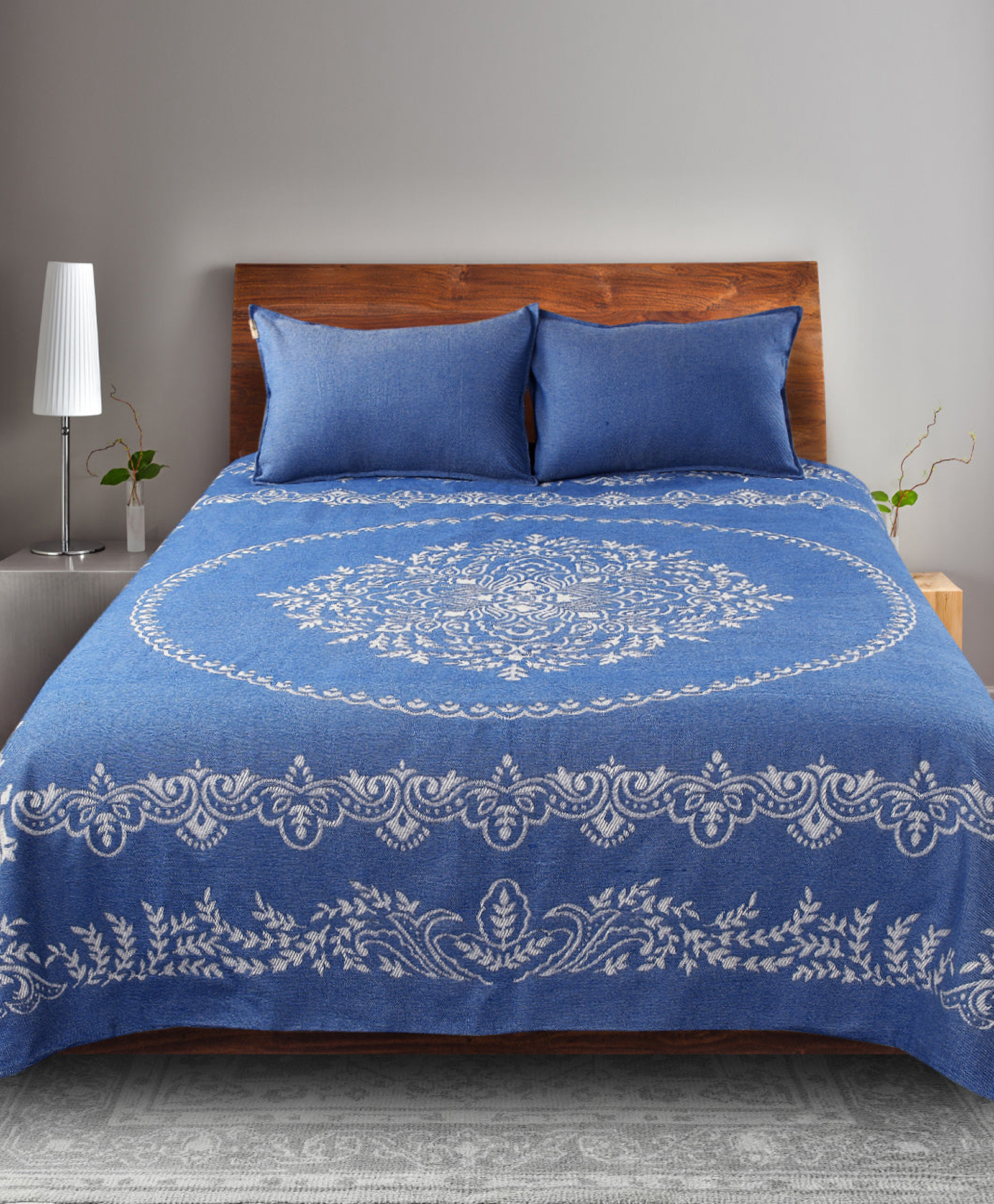 Saral Home Cotton Striped Queen Size Bedsheet with 2 Pillow Covers (Blue, 90"X100")-picture-17