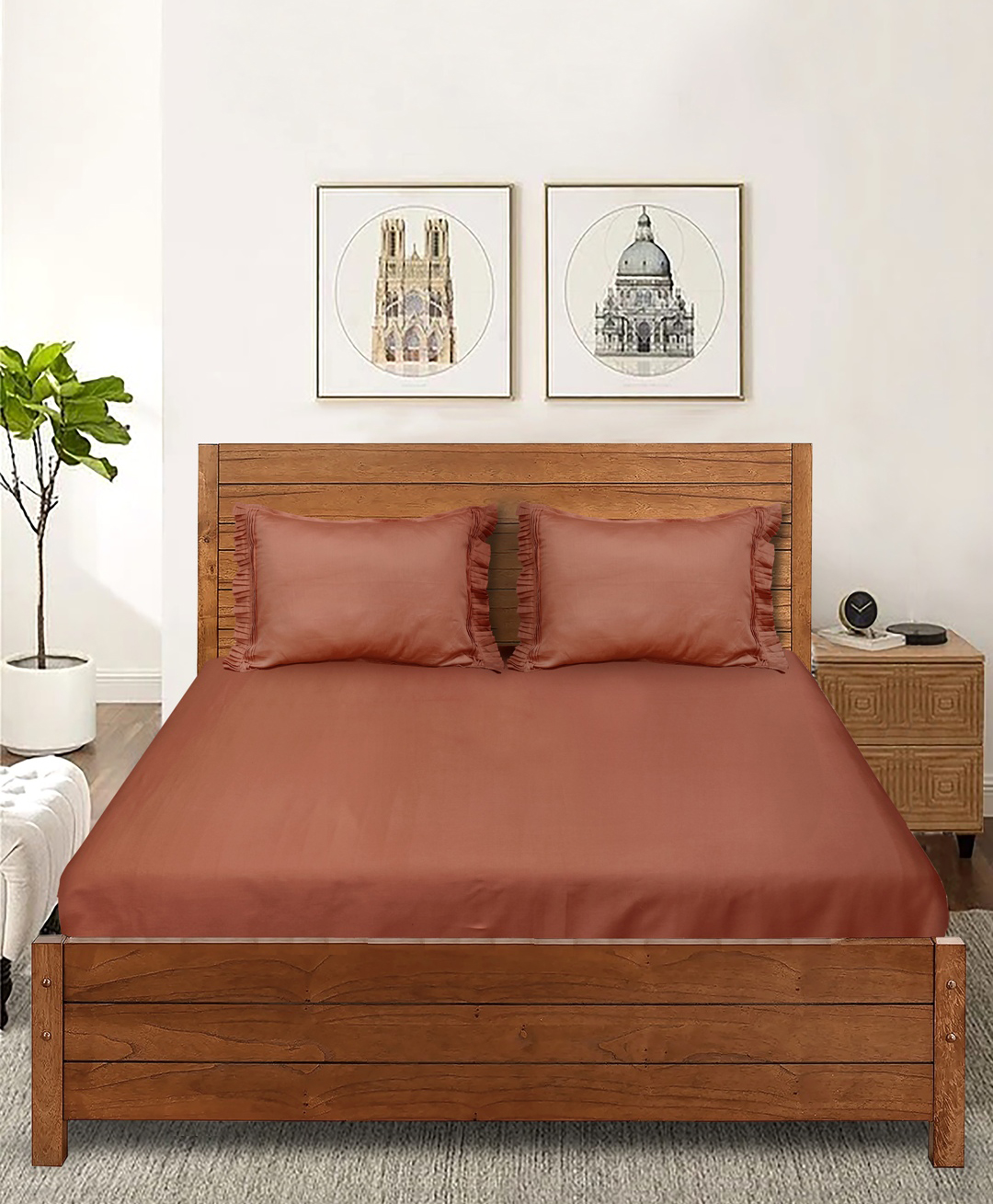 Saral Home Cotton Queen Size Bedsheet with 2 Pillow Covers Rust-picture-23