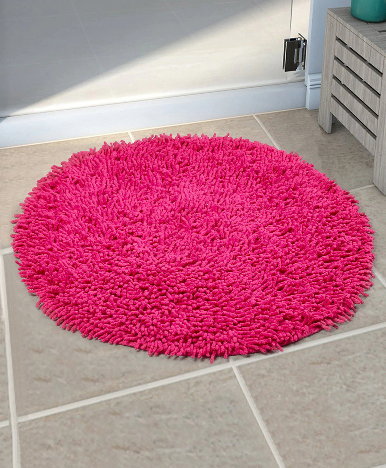 Saral Home Cotton Shaggy Anti-Skid Round Bath Mat (Dark Pink, 60X60 cm)-image-24