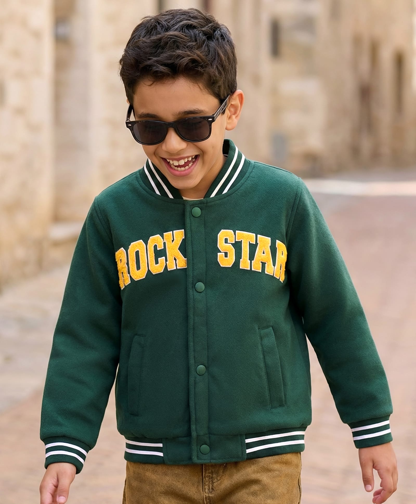 Pine Kids Woven Full Sleeves Bomber Jacket with Text Print & Pockets - Dark Green-picture-9