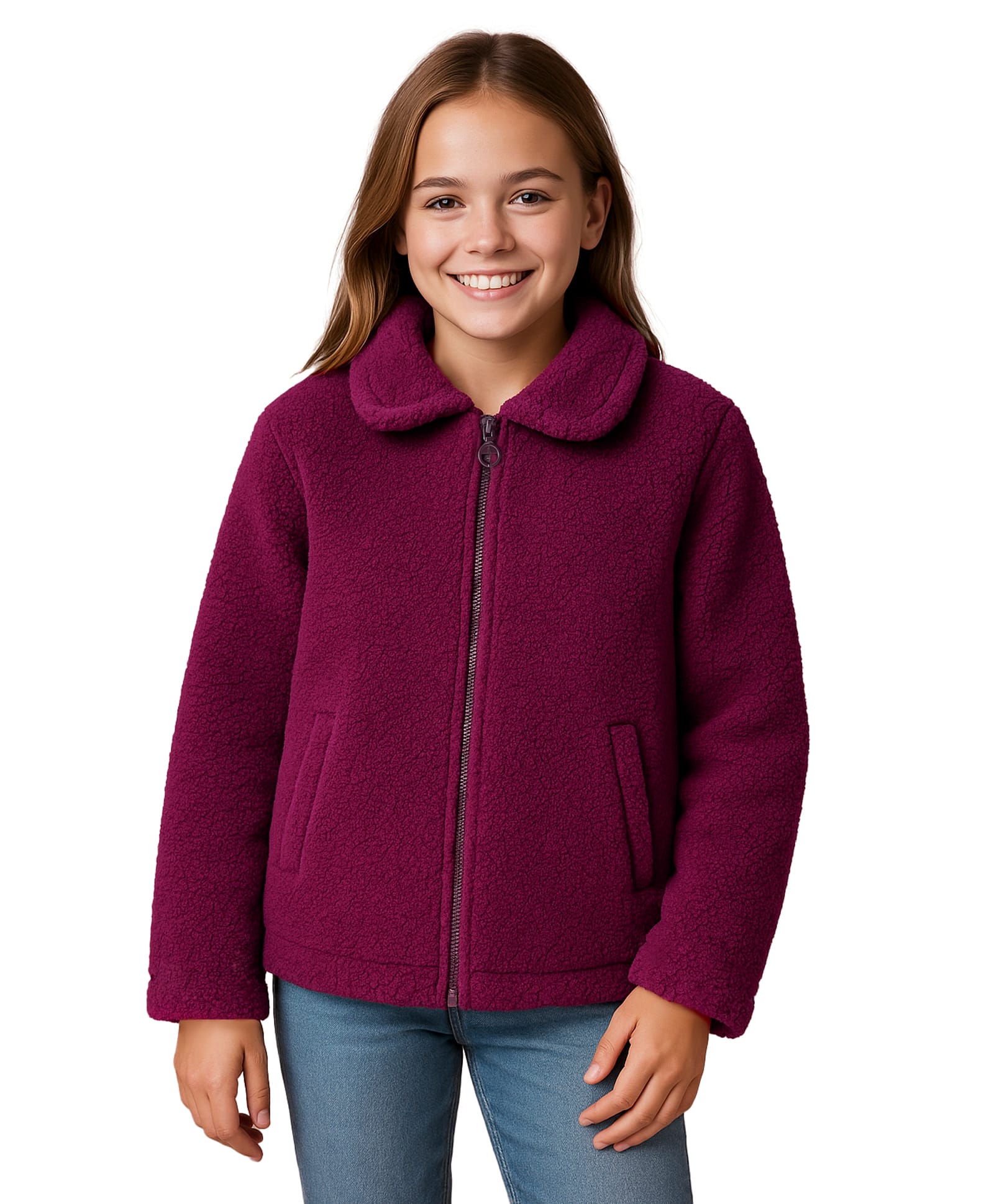 Pine Kids Woven Full Sleeves Collar Neck Front Open Solid Colour Winter Jacket - Burgundy-image-15