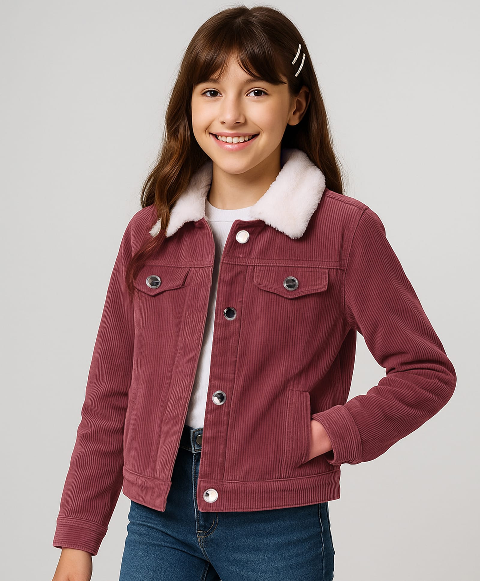 Pine Kids Cotton Woven Full Sleeves  Jacket with Fur Detailing - Dark Red-picture-38