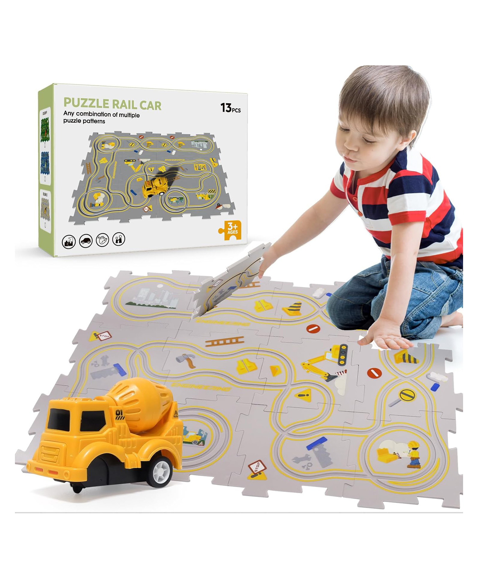 Azhari 13 Pcs Puzzle Mat Rail Track Play Set for kids-image-2