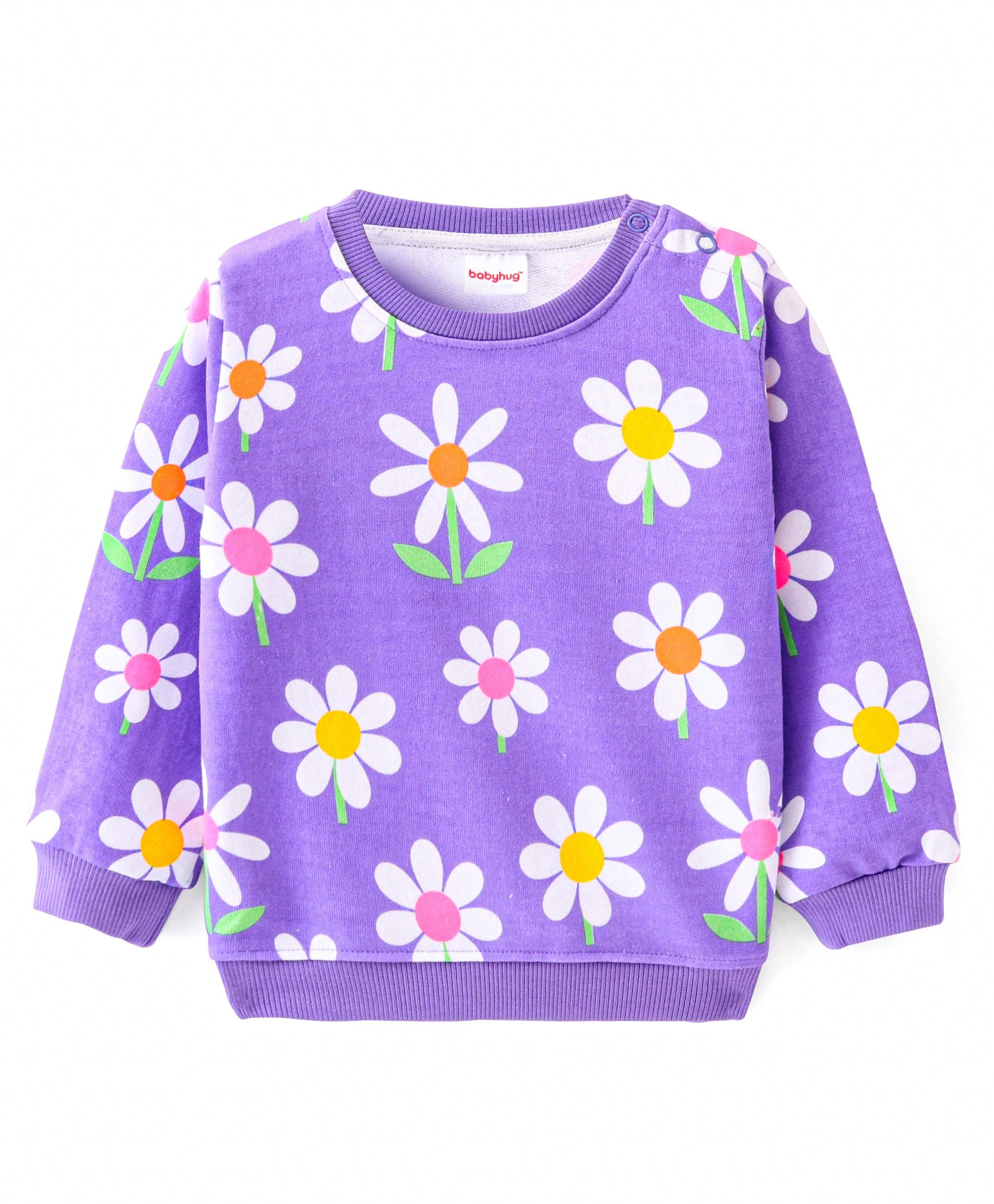 Babyhug Cotton KnitFull Sleeves Sweatshirt with Floral Print - Purple-image-40