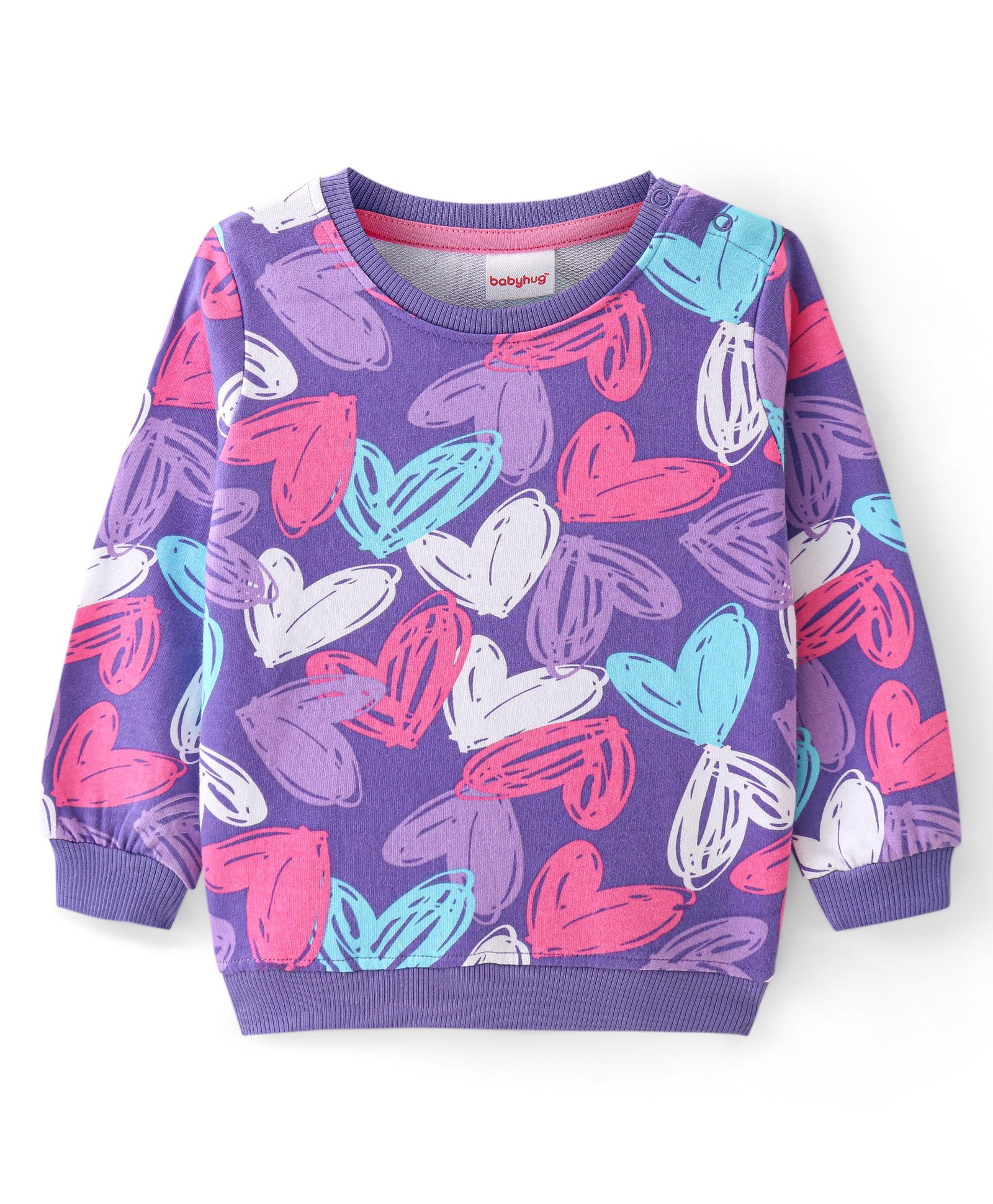Babyhug Cotton Knit Full Sleeves Sweatshirt with Heart Print - Purple-picture-25