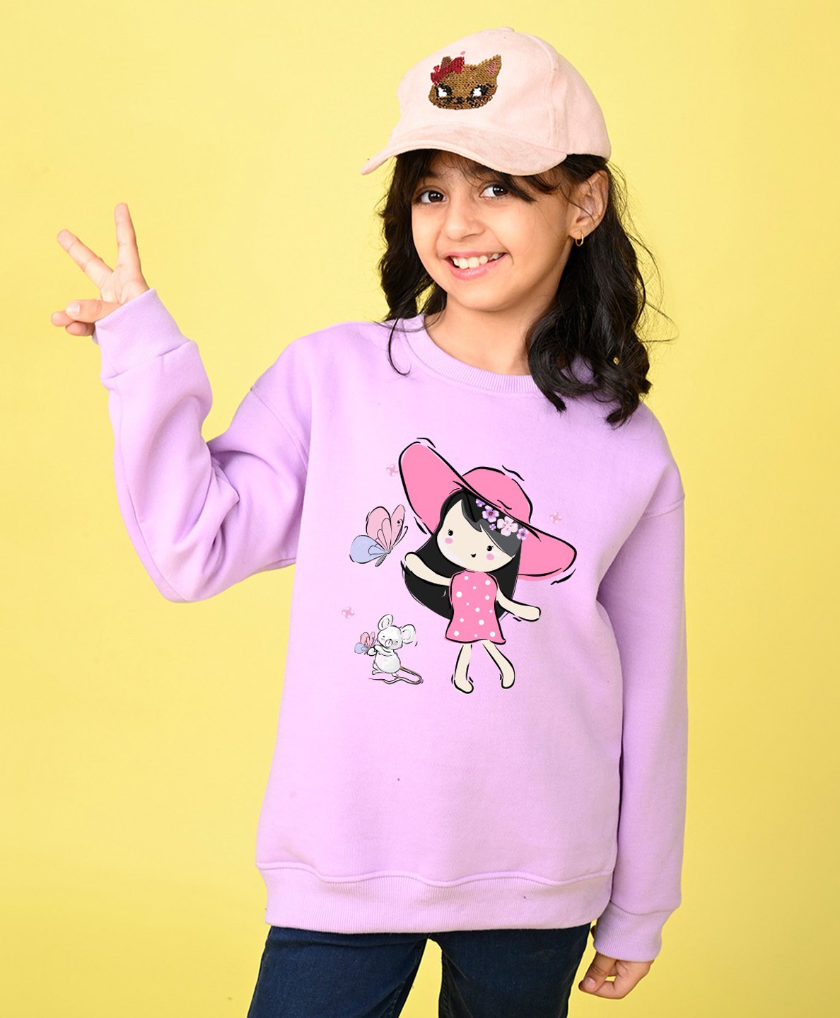 NUSYL Fleece Full Sleeves Butterfly Printed Oversized Sweatshirt - Lilac-picture-13