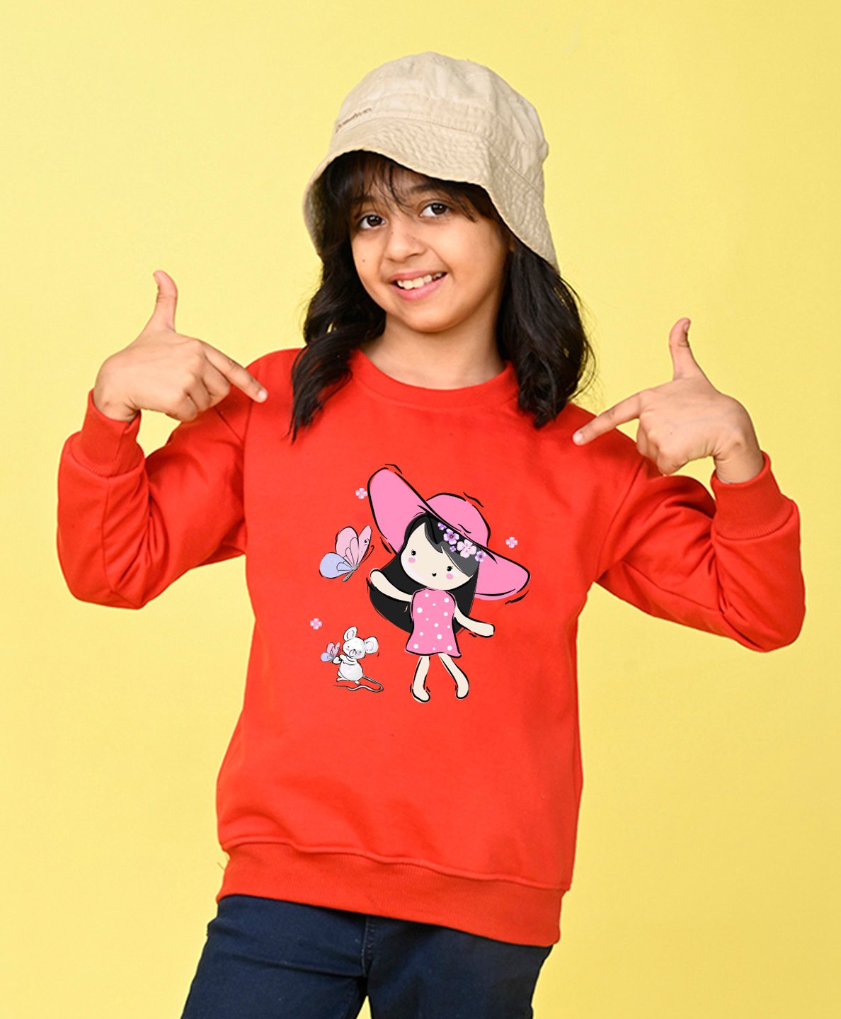 NUSYL Fleece Full Sleeves Butterfly Printed Oversized Sweatshirt - Red-image-10