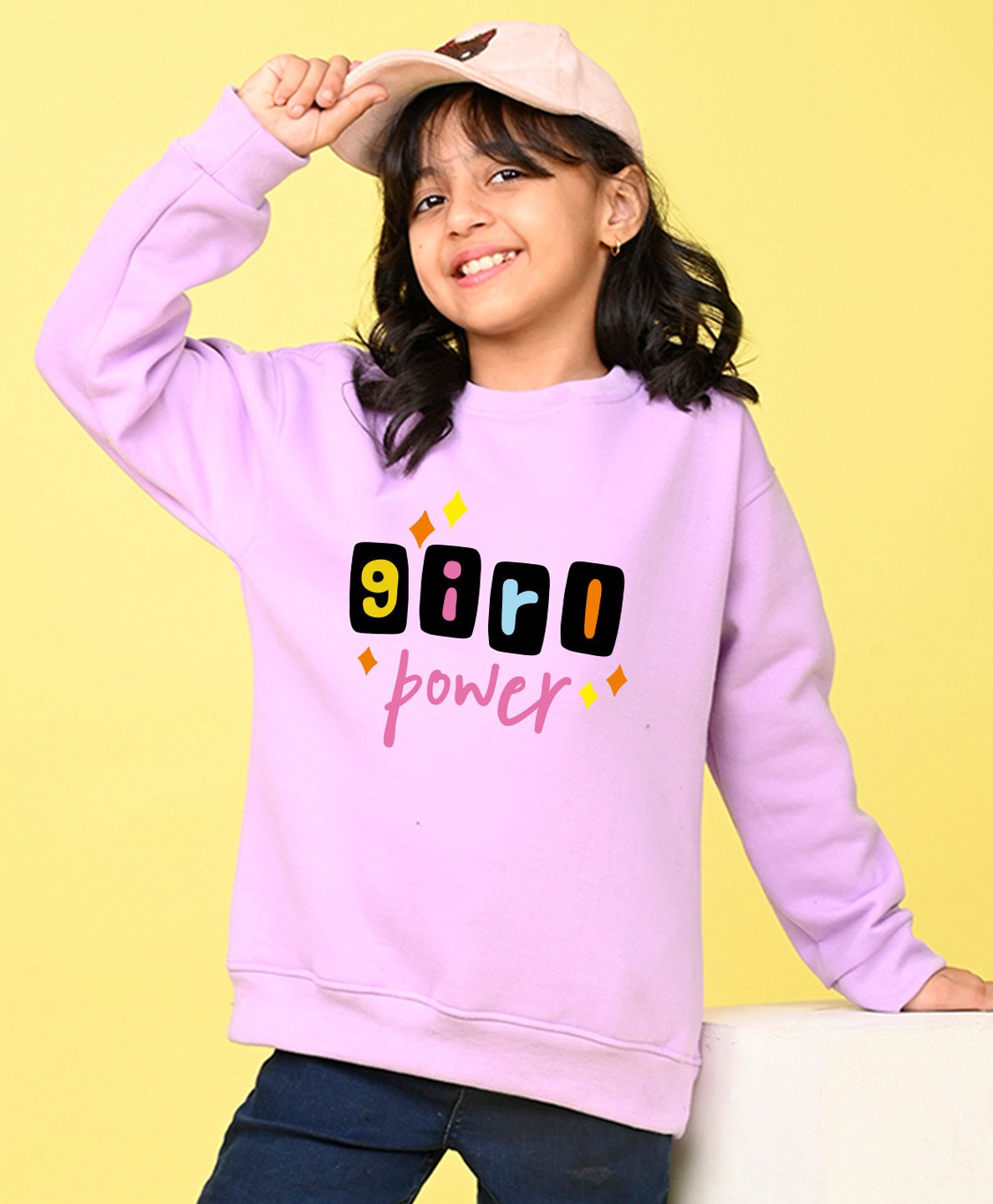 NUSYL Fleece Full Sleeves Girl Power Text Printed Round Neck Oversized Sweatshirt - Lilac-picture-32