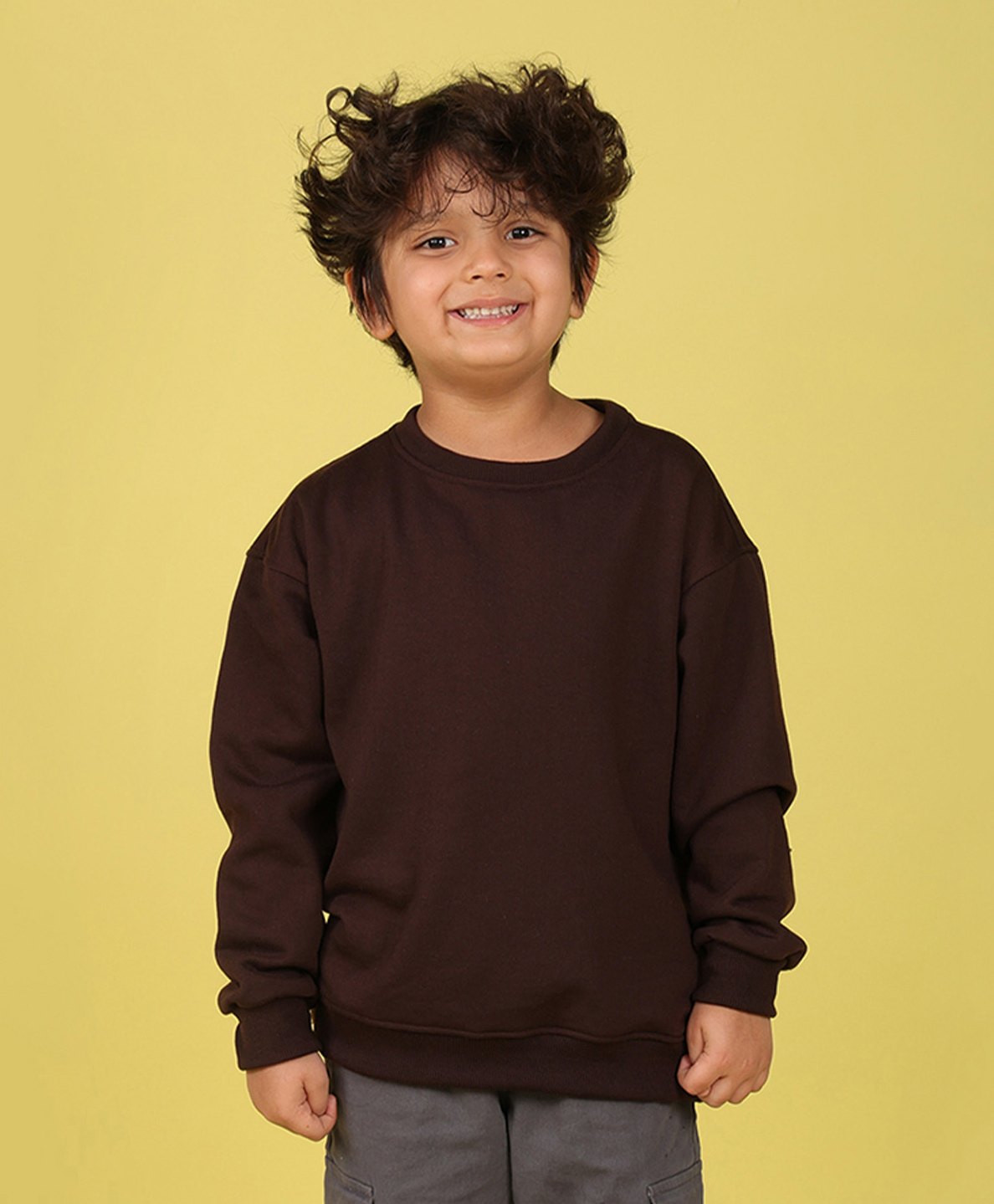 NUSYL Fleece Full Sleeves Solid Oversized Sweatshirt - Brown-picture-21