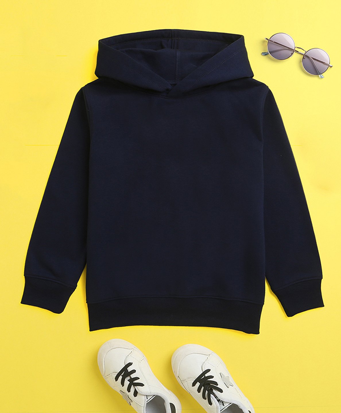 NUSYL Fleece Full Sleeve Solid Hooded Sweatshirt - Navy Blue-picture-26