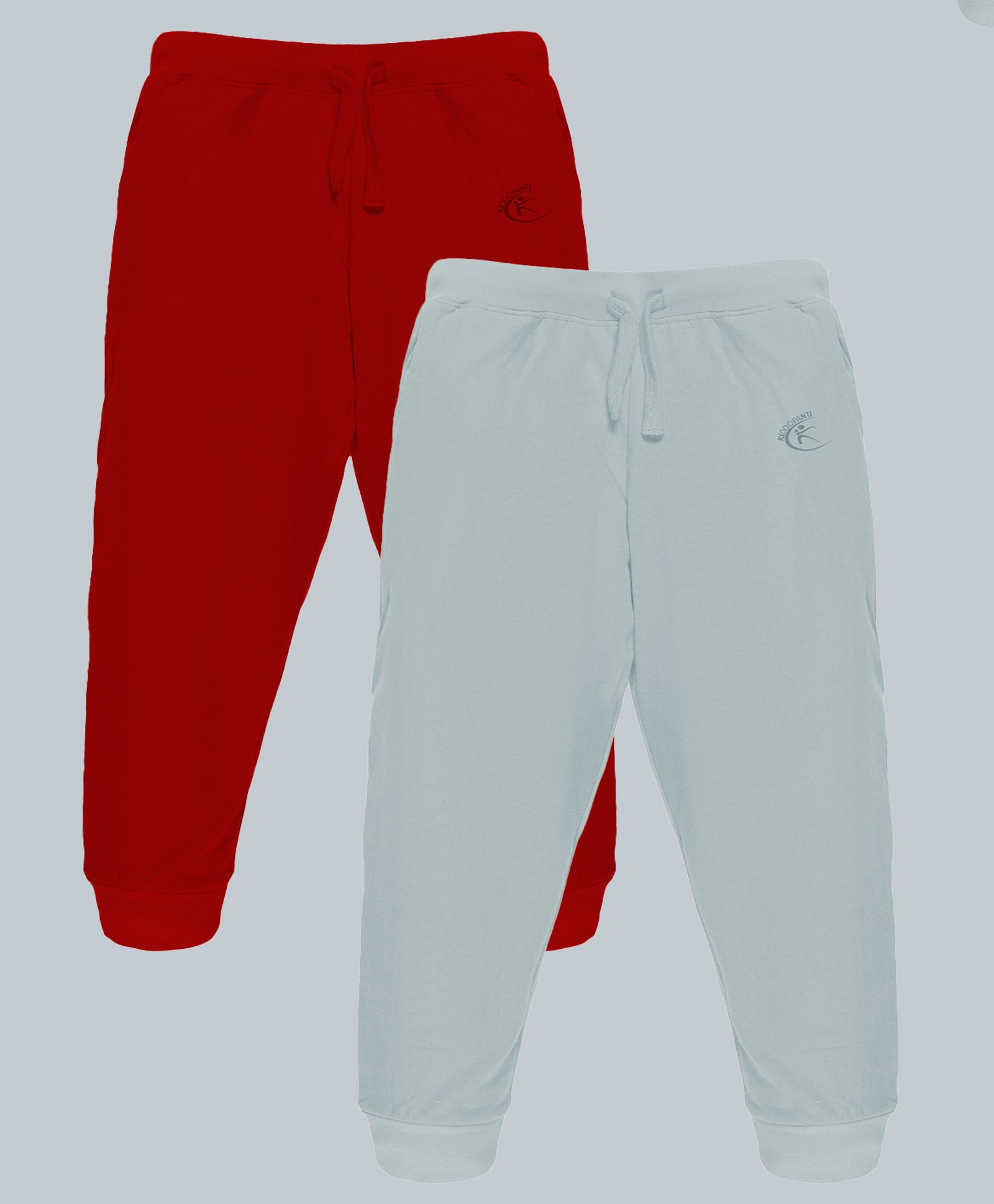 Kiddopanti Cotton Pack Of 2  Solid Track Pants - Red & Grey-picture-32