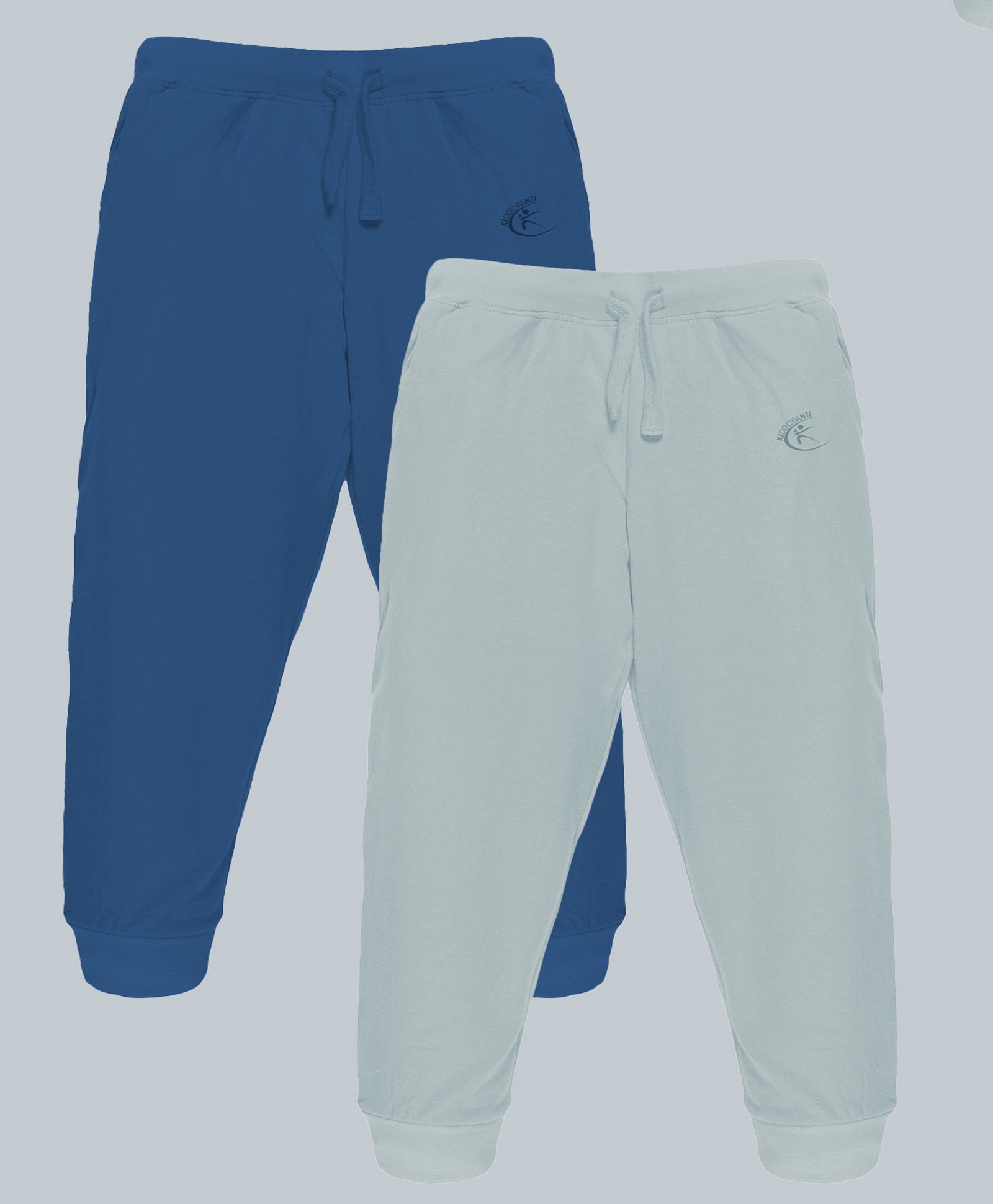 Kiddopanti Cotton Pack Of 2  Solid Track Pants - Teal Blue & Red-picture-25
