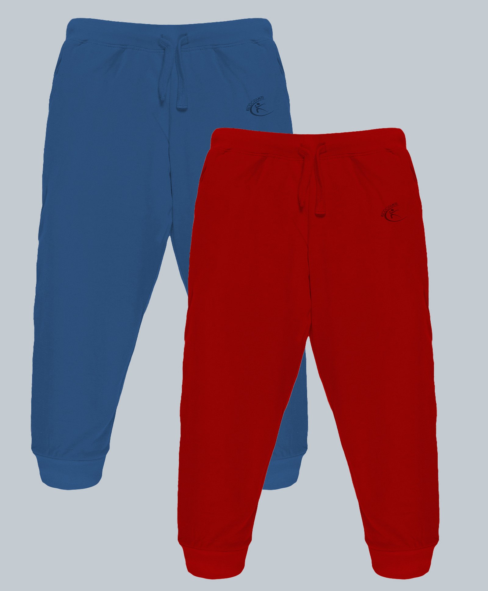 Kiddopanti Cotton Pack Of 2  Solid Track Pants - Teal Blue & Red-image-31