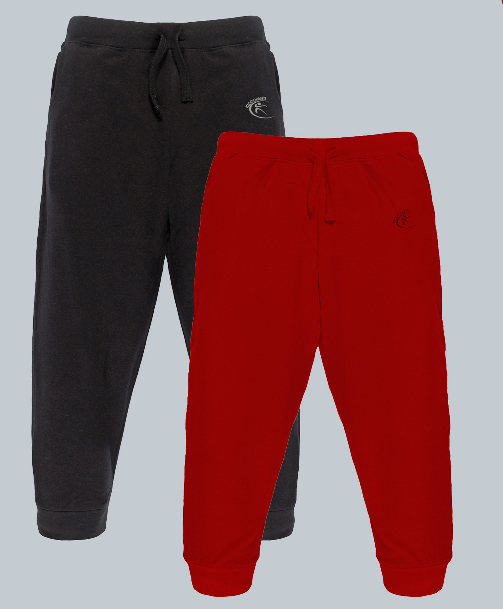Kiddopanti Cotton Pack Of 2 Solid Track Pants - Jet Black & Red-image-35